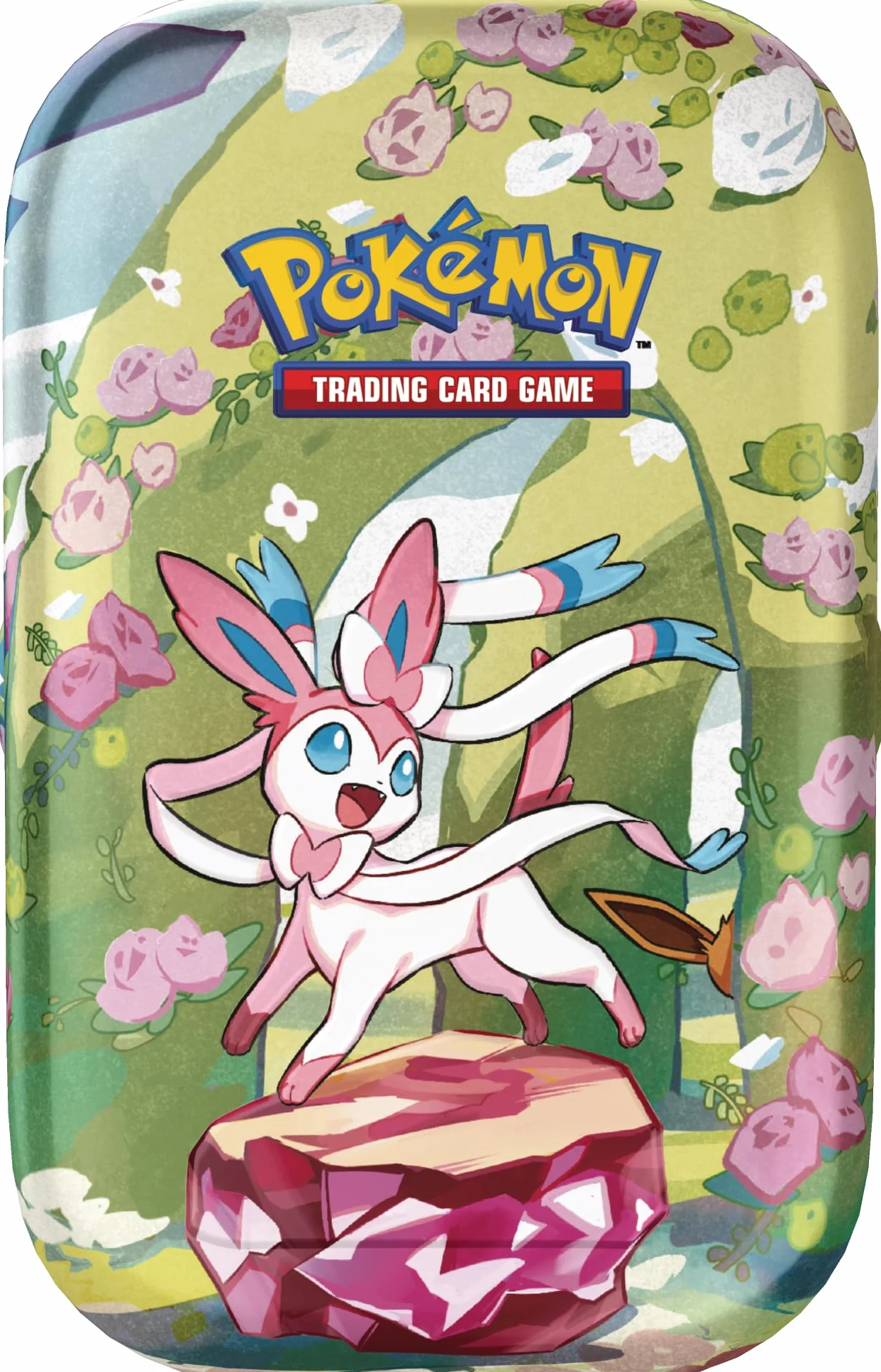 Pokémon - Gra karciana kolekcjonerska: Mini-Tin-Box Karmesin & Purpur – Pryzmatyczne zmiany: Feelinara (2 boosterpacks i 1 moneta)