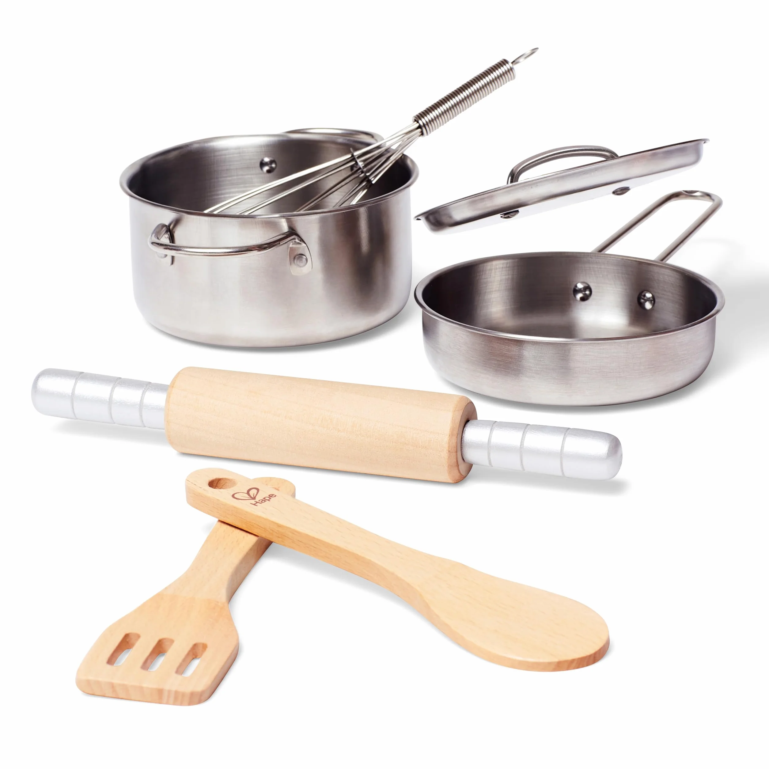 Hape Chef's Cooking Set Wooden Child Safe Kitchen Pots Pans Utensils