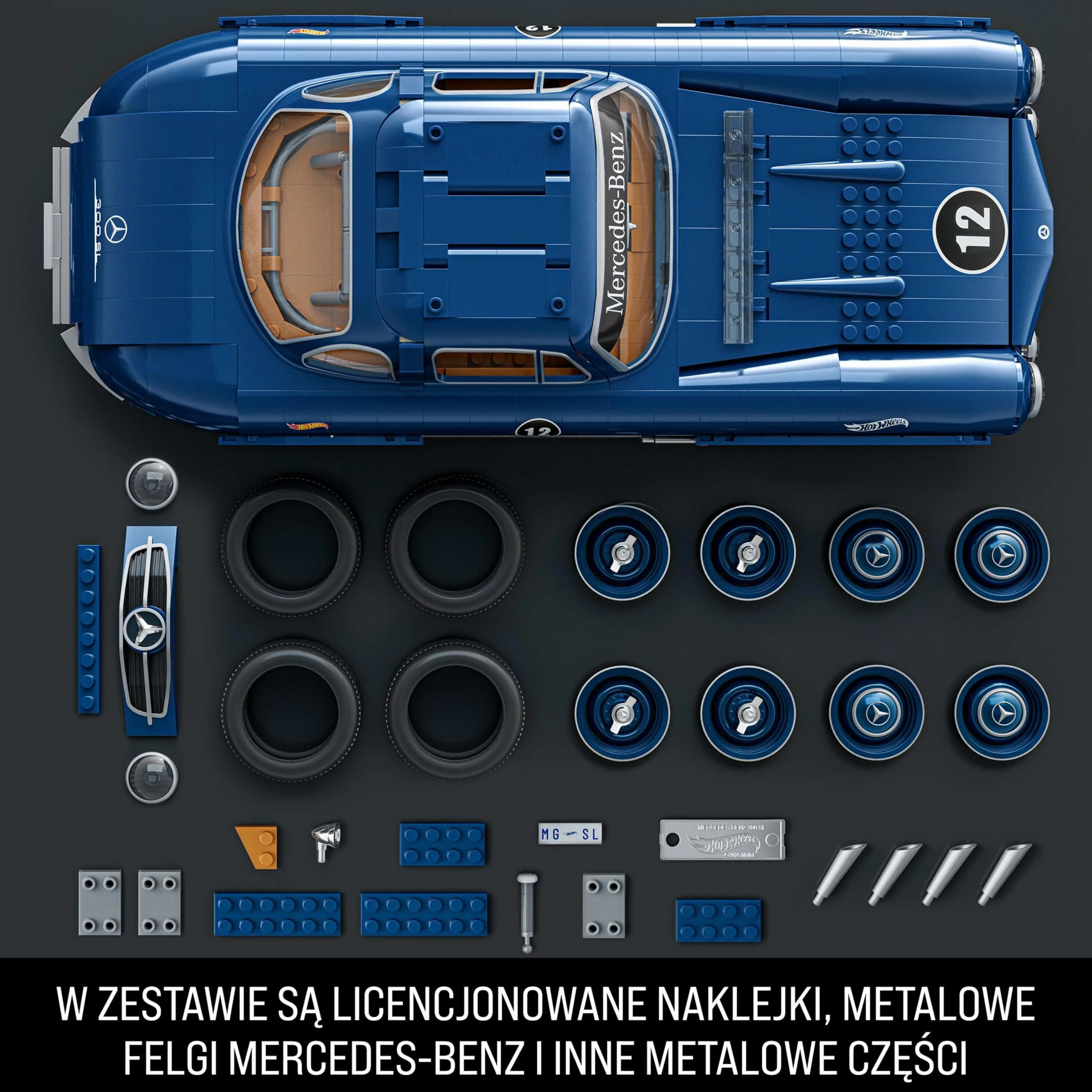 Hot Wheels Mercedes-Benz 300 SL Samochód Kolekcjonerski do Zbudowania z Klocków 1:12 1600 Elementów Zestaw Prezentowy HWW25