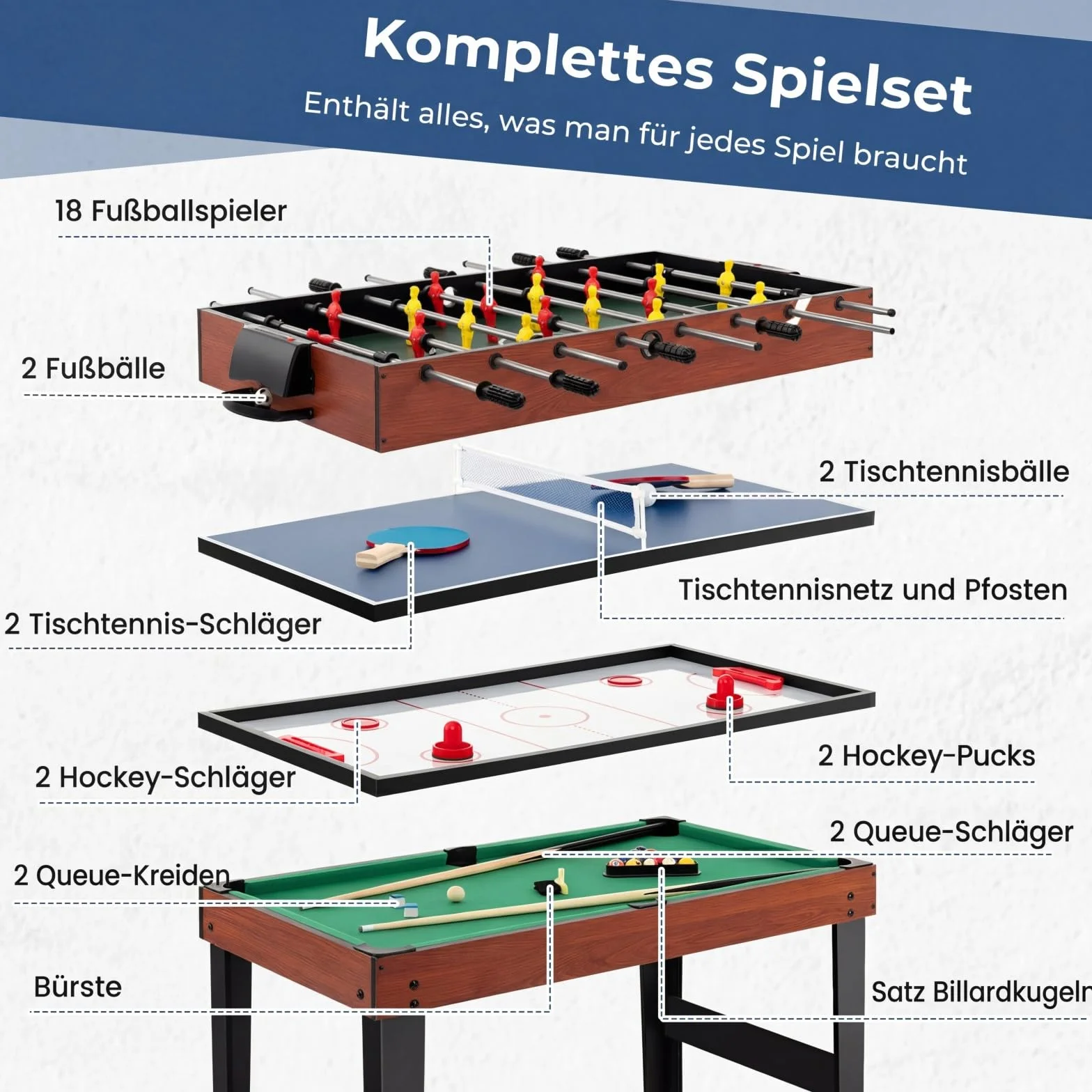 COSTWAY Wielofunkcyjny stół do gry 4 w 1, piłkarzyki, bilard, hokej lotniczy, tenis stołowy