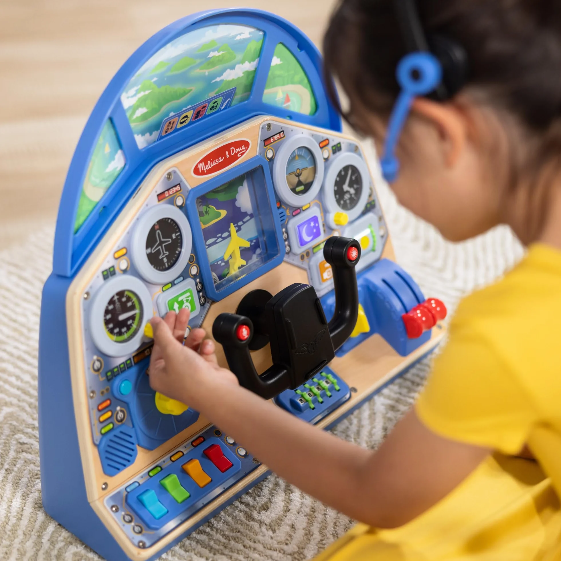 Melissa & Doug, Zabawkowa drewniana, interaktywna deska przyrządów samolotu odrzutowego dla chłopców i dziewczynek w wieku powyżej 3. roku życia