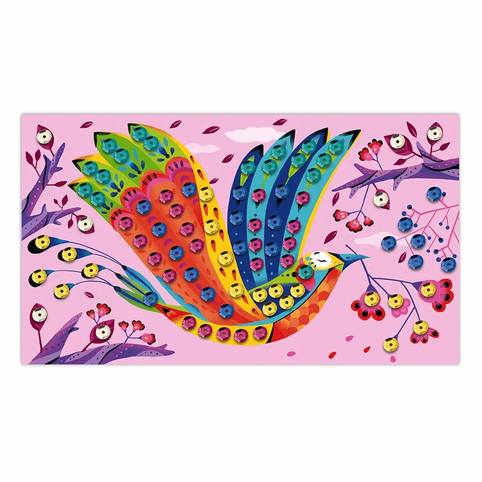 Janod - Wonderful Garden Stick-on Sequin Set - Les Ateliers du Calme - Childrens Creative Leisure Kit - Encourages Fine Motor Skills and Creativity - Suitable for ages 5 and up - J07946