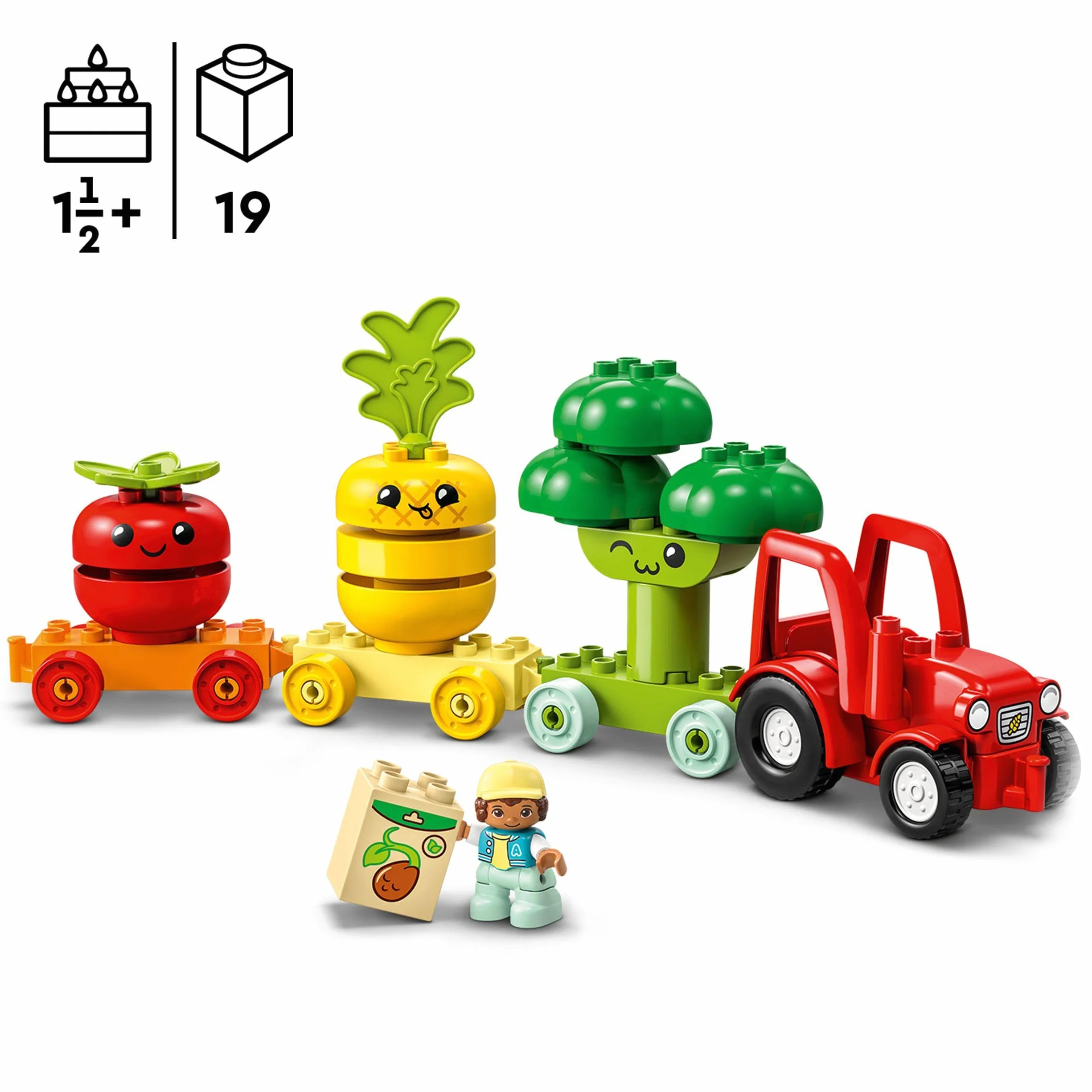LEGO 10982 DUPLO My First Traktor z warzywami i owocami, Zabawki do Sortowania Według Kolorów dla Niemowląt i Małych Dzieci od 1,5 do 3 lat