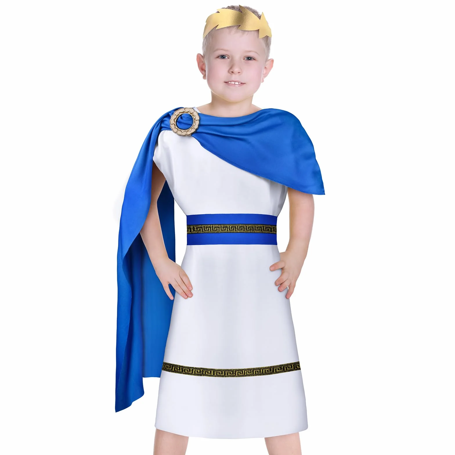 AOOWU Kostium rzymski dla dzieci, 4 sztuki, kostium rzymskiego chłopca z paskiem i nakryciem głowy, kostium grecki dla dzieci na Halloween, karnawał lub imprezę tematyczną, cosplay