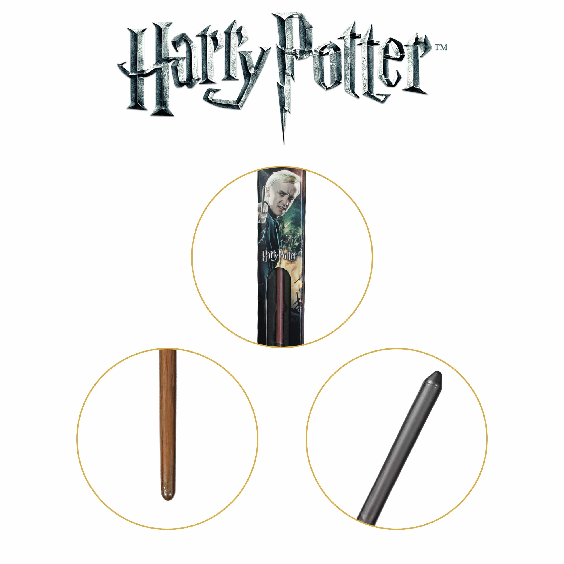 The Noble Collection - Różdżka Draco Malfoya w standardowym pudełku okiennym - 34 cm różdżka świata czarodziejów - zestaw filmowy o Harrym Potterze, rekwizyty do różdżki