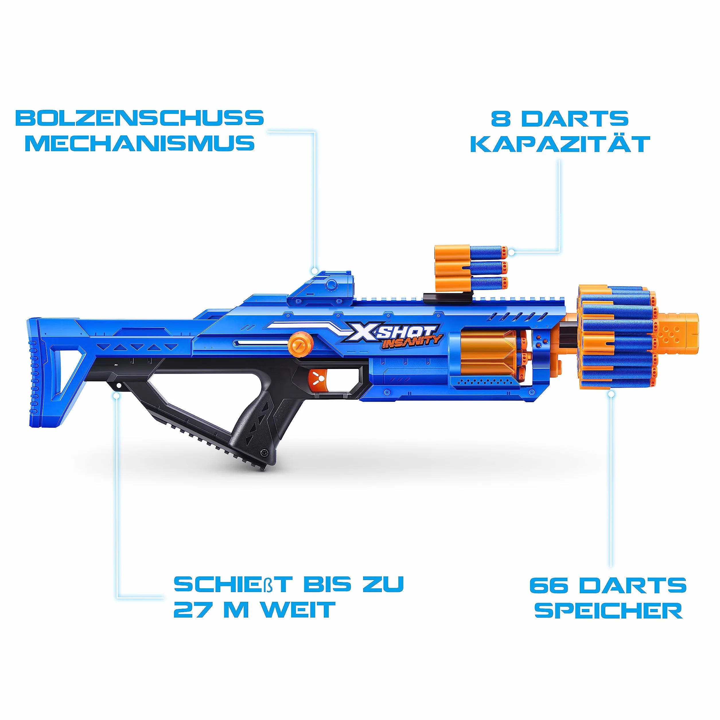 ZURU X-Shot Insanity Bezerko z 84 rzutkami, kieszonka powietrzna i przechowywanie rzutek, zabawka outdoorowa dla chłopców i dziewcząt, nastolatków i dorosłych