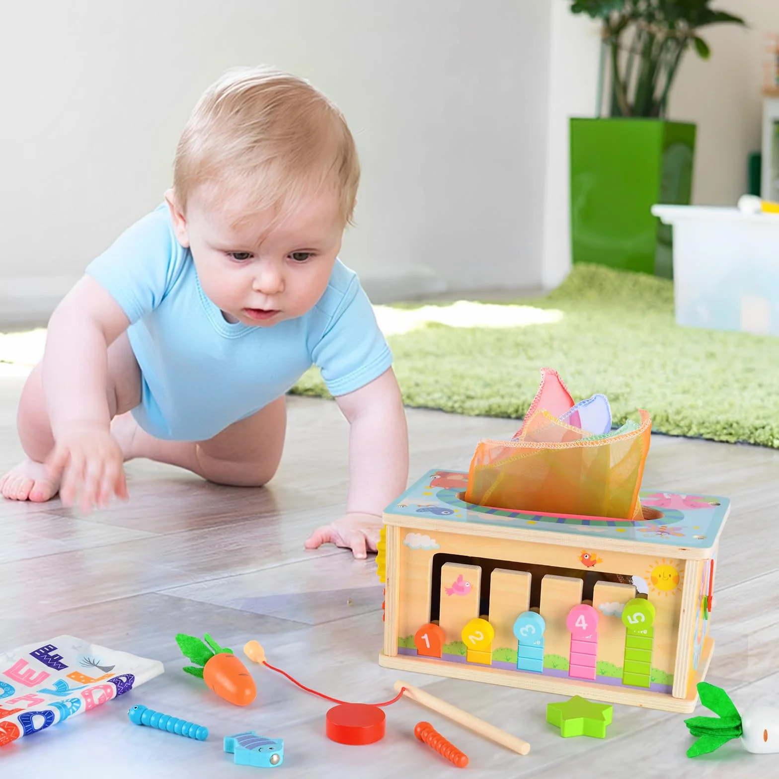 Drewniana zabawka dla niemowląt, 7 w 1, zabawka dla niemowląt Montessori, pudełko na chusteczki marchewkowe dla dzieci, kostka motoryczna, drewniana zabawka 1, 2, 3 lata, zabawka edukacyjna,