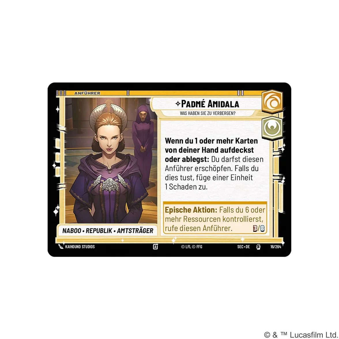 Asmodee - FFG - Star Wars: Unlimited Trading Card Game - Mistrz Intrygi - Spotlight Deck Padmé Amidala, ekskluzywne karty, TCG dla dzieci i dorosłych, wiek 12+, 2+ graczy, 20 minut, niemiecki