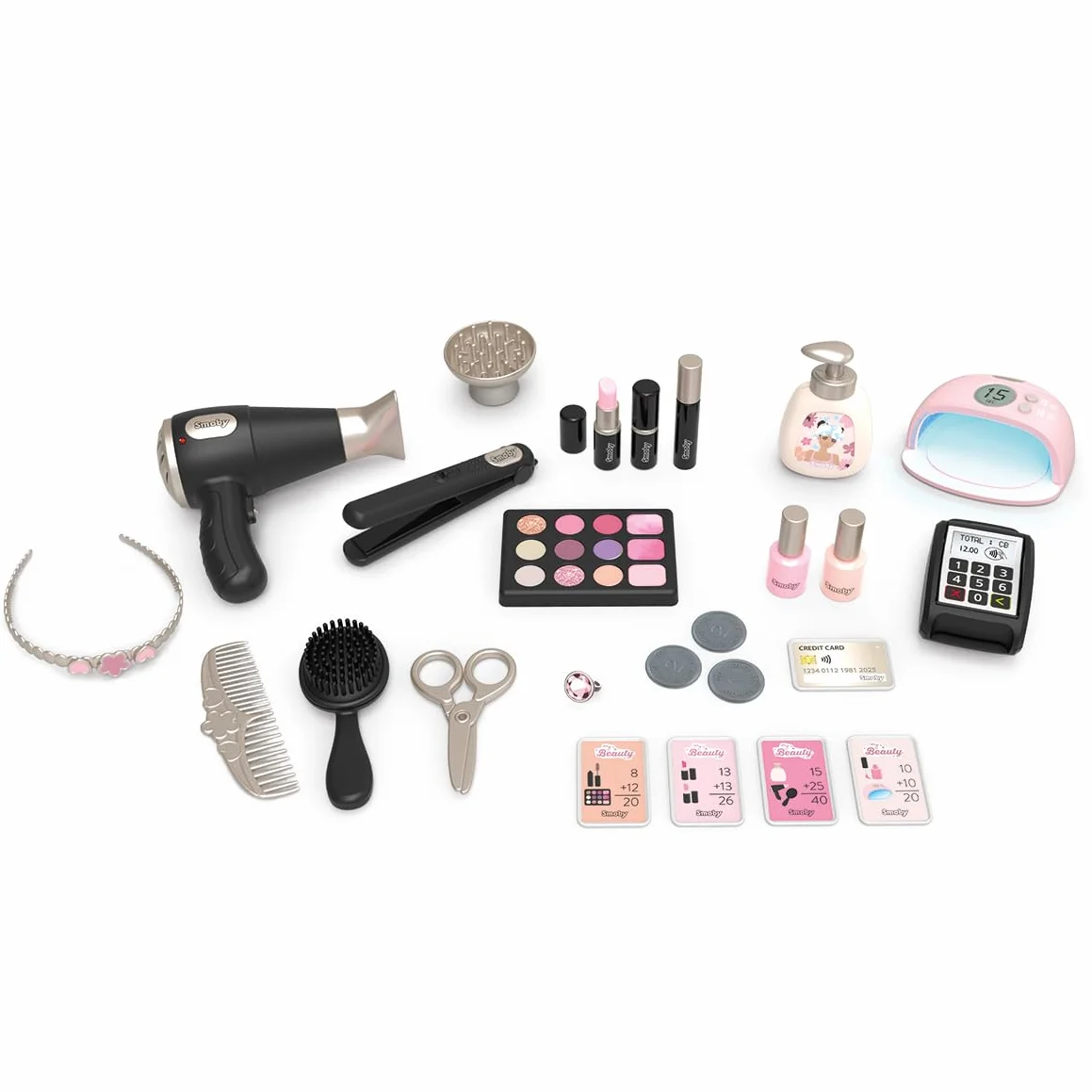 Smoby - My Beauty Center - 3 w 1 Beauty Institute - Fryzjerstwo, Salon paznokci, Sztuczny makijaż - 26 akcesoriów - Materiał z recyklingu - Od 3 lat - Wyprodukowano we Francji