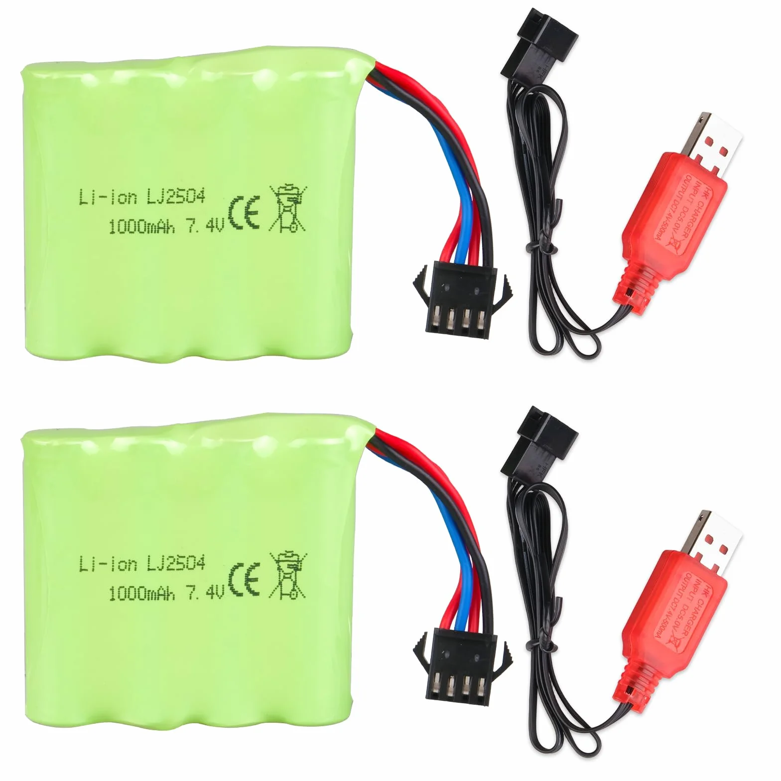 2 sztuki 7,4V 1000mAh bateria litowa z wtyczką SM-4P i kablem ładującym USB do samochodu RC, łodzi, ciężarówki, DE36W DE65 NO.1809 samochód zabawkowy RC, pojazd terenowy, akumulator wyścigowy do