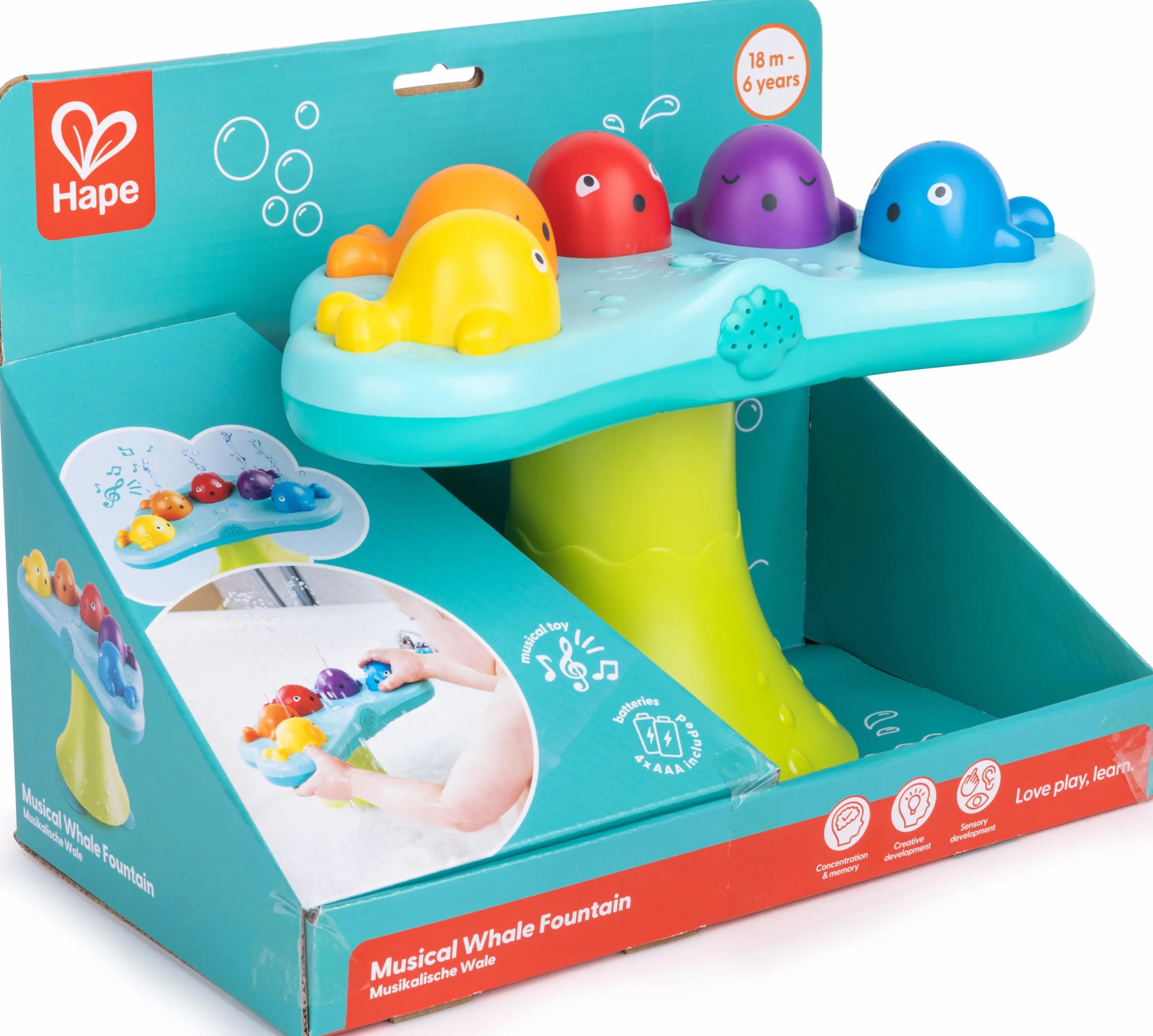 Hape Musical Whale Fountain Bath Toy, Multicolor