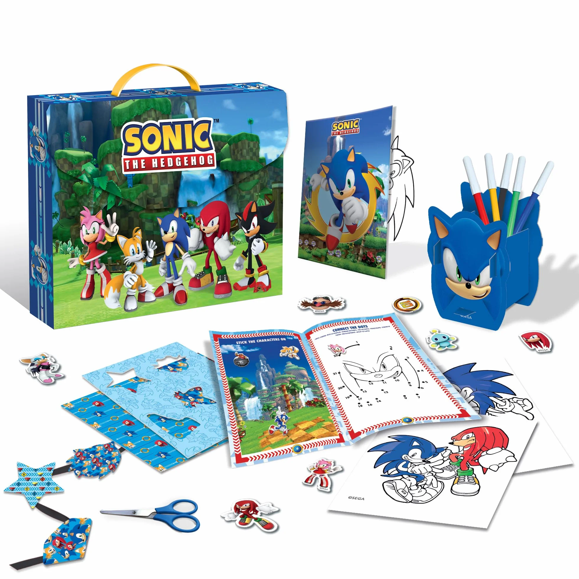 Lisciani SONIC kreatywny zestaw biurkowy, przenośny, kreatywny zestaw dla dzieci od 3 lat, rysunek i kolorowanie, uchwyt na długopisy do budowania, naklejki, przenośne zajęcia artystyczne
