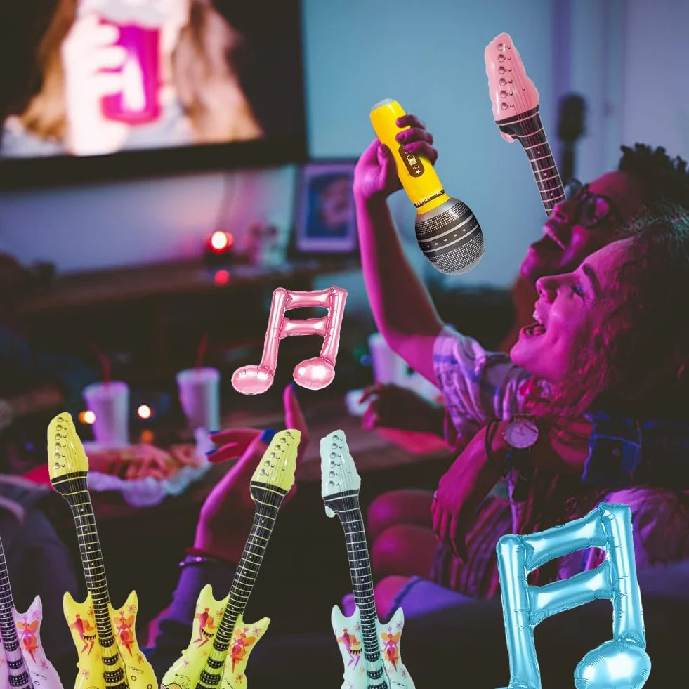 Embhlitfe 15 sztuk nadmuchiwanych instrumentów, nadmuchiwane gitary, mikrofony, nadmuchiwane nuty do nadmuchiwania, nadmuchiwane gitary powietrzne do nadmuchiwania, na imprezę, rekwizyty dla dzieci i