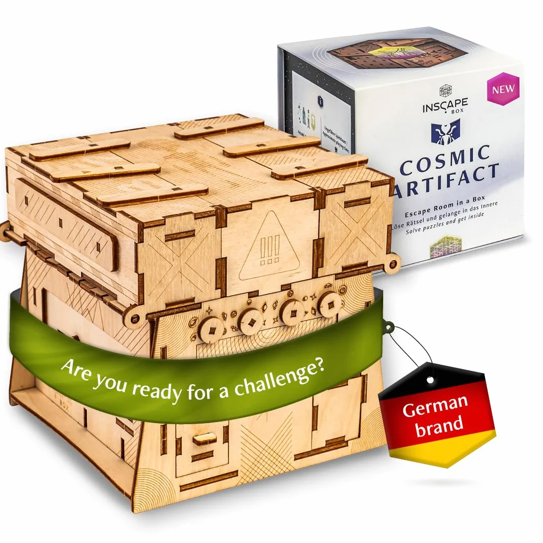 INSCAPE Cosmic Artifact Cluebox - Level 5 bardzo ciężki - drewniane pudełko z puzzlami - puzzle - Escape Room gra dla dorosłych - gry logiczne - drewniane puzzle 3D - gry myślące