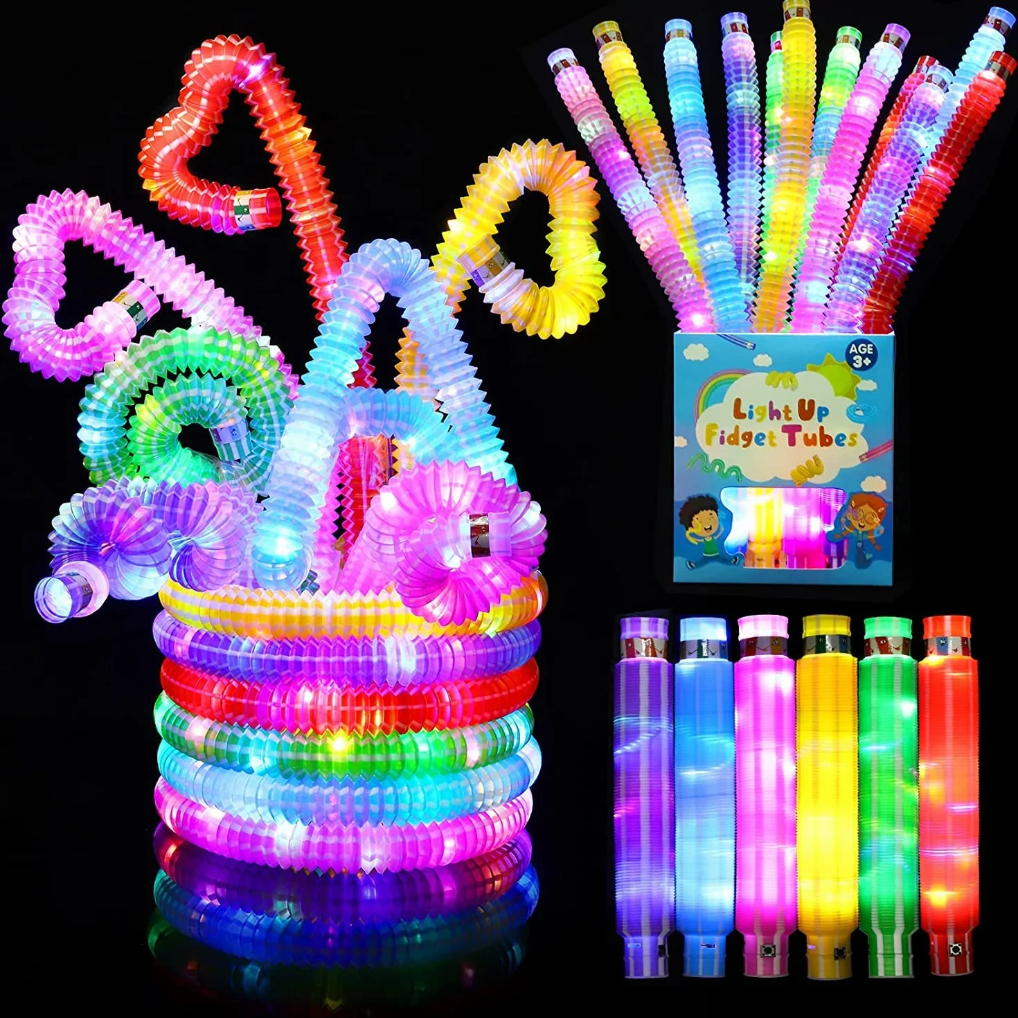 Piucrty 12 sztuk upominków na urodziny dziecka 2022 LED Pop Tubes Fidget Toys, bransoletki, dekoracja na imprezę, świecące pałeczki, kolorowe akcesoria, sensoryczne, zabawki, małe prezenty sylwestrowe