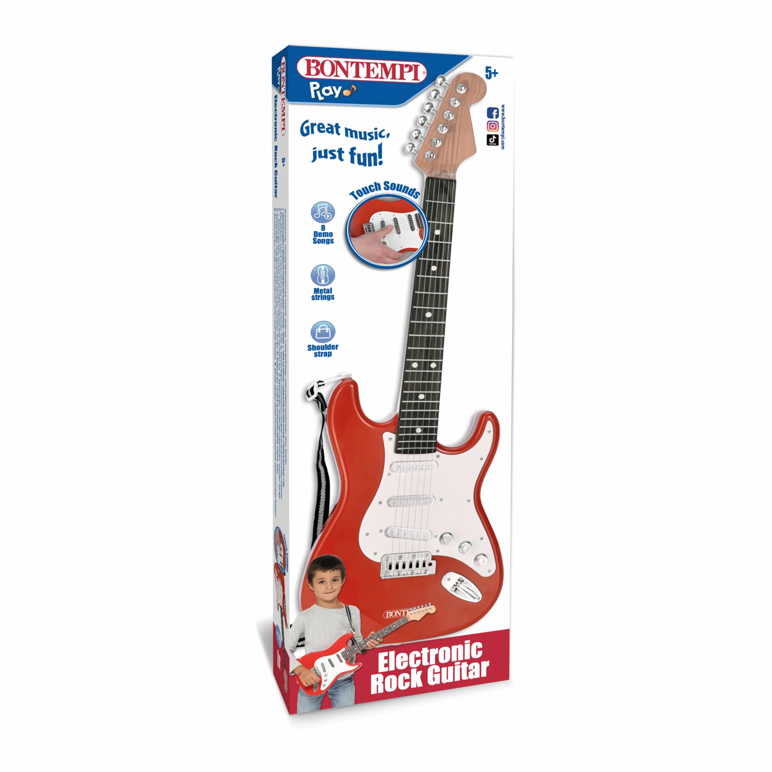 Bontempi | ElectroGroove - Elektroniczna gitara basowa Rock do potężnych wibracji i innowacyjnych rytmów, czerwono-biała