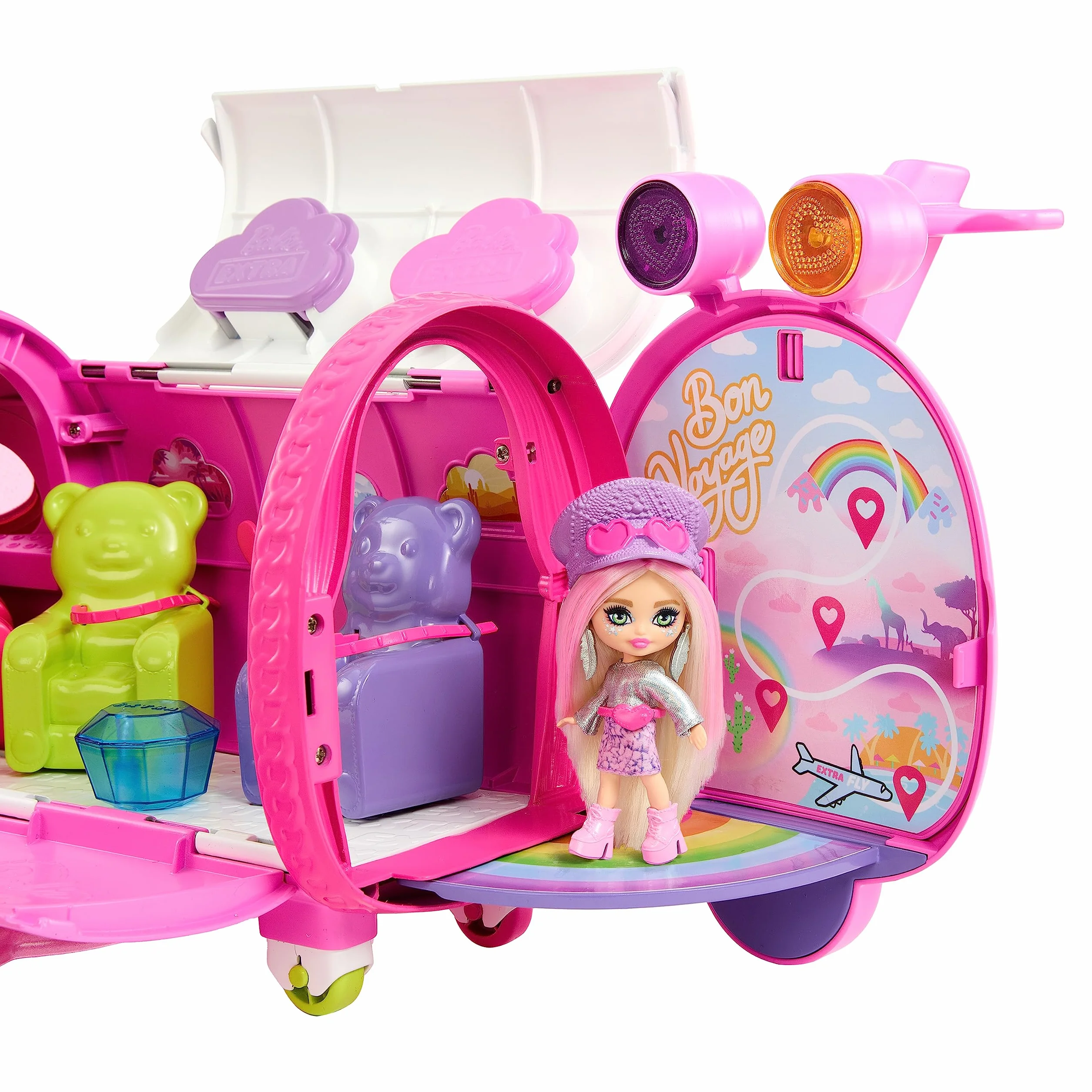Barbie Extra Fly Samolot Zestaw z lalką Barbie Extra Mini Minis oraz akcesoriami modowymi i podróżnymi, HPF72