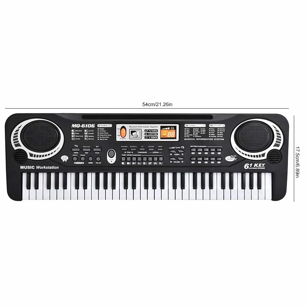 Pianino cyfrowe 61 klawiszy przenośne z mini mikrofonem dla dzieci 54 x 17,5 x 5,5 cm
