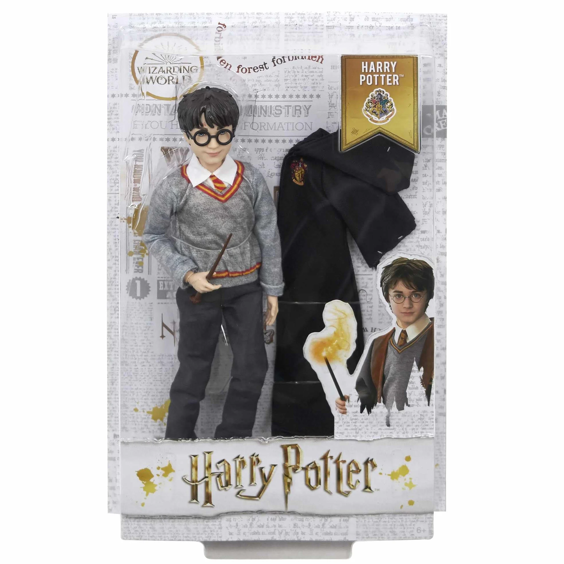 Mattel Harry Potter Lalka kolekcjonerska (wysokość: 26 cm) z mundurkiem Hogwartu, szatą Gryffindoru i różdżką, FYM50