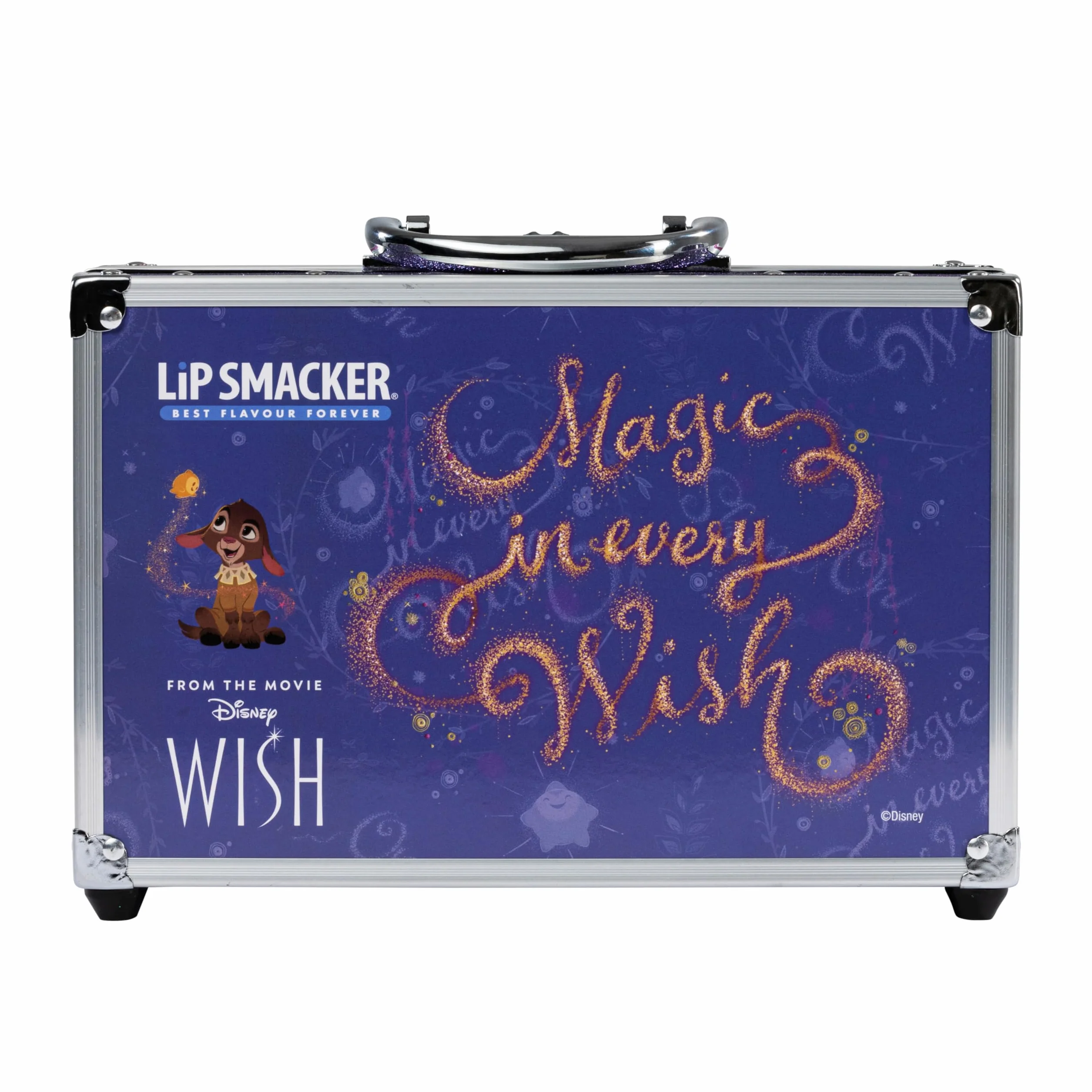 Lip Smacker Disney Wish Makeup Traincase, kuferek na kosmetyki dla dzieci, 50+ produktów do makijażu twarzy, ust i paznokci, w zestawie akcesoria kosmetyczne do włosów i makijażu