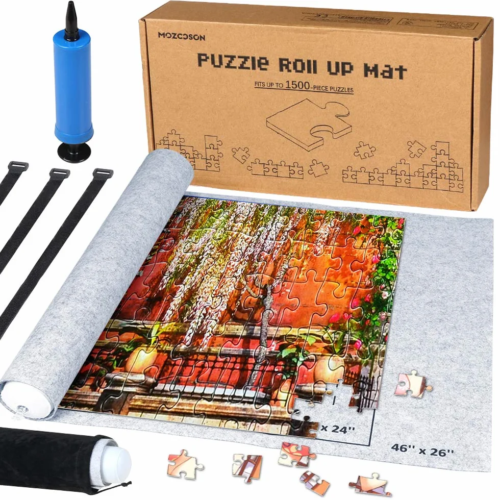 Mata do puzzli 500, 1000, 1500, 2000 elementów, przenośna podkładka do puzzli, podkładka do puzzli, mata do puzzli, szara
