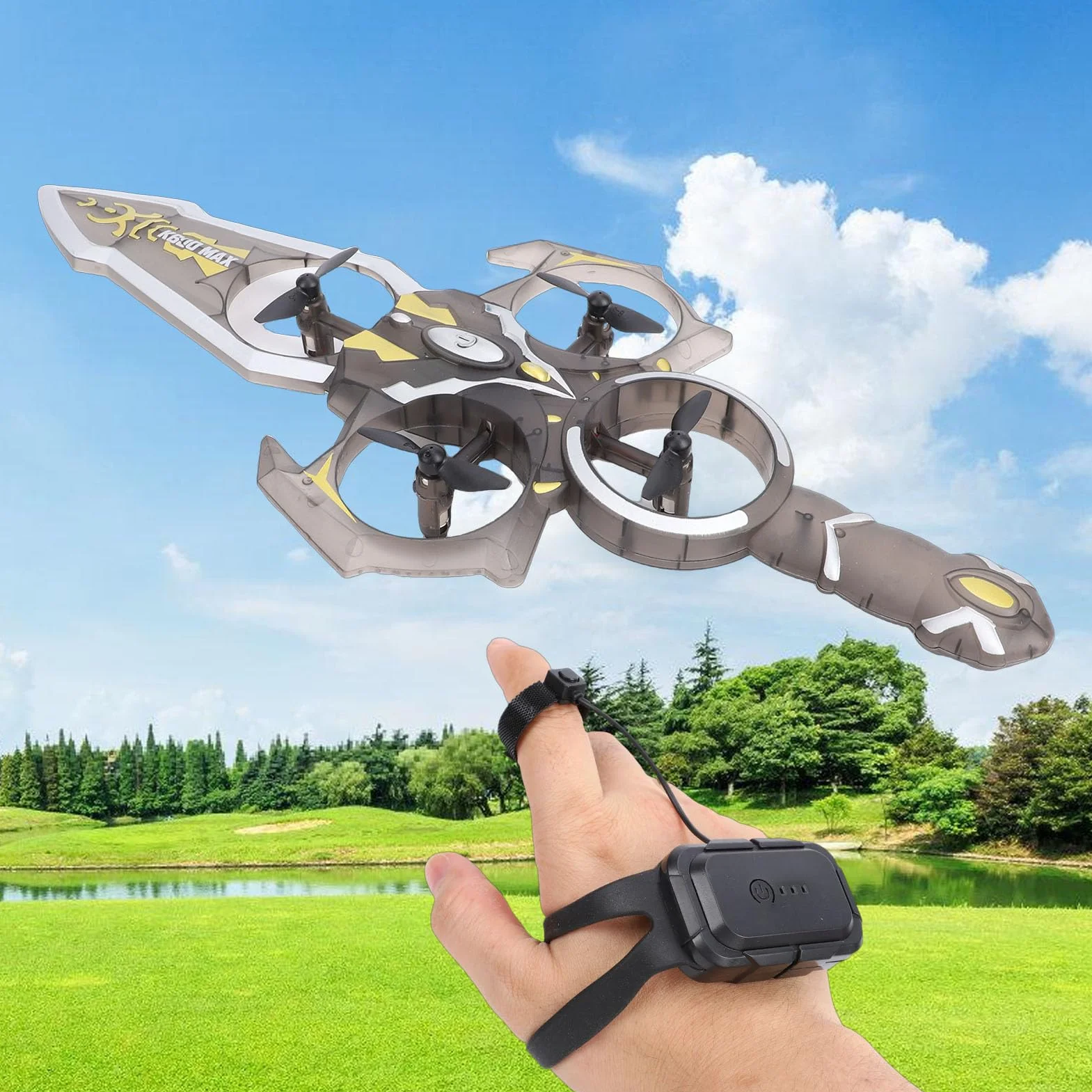 Generic Samolot RC Flying Sword, Zdalnie Sterowany Samolot Sterowany Gestami, z baterią modułową i możliwością Obracania o 360°, Konstrukcja Zapobiegająca Upadkowi o (1 szt. Bateria litowo-jonowa