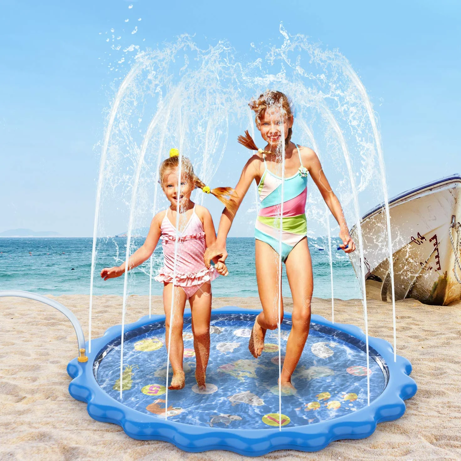 Zabawki dla małych dzieci, nadmuchiwana podkładka do brodzenia z 5 naszywkami, dla dzieci w wieku 3+, zabawki wodne, na lato, do ogrodu, na plażę