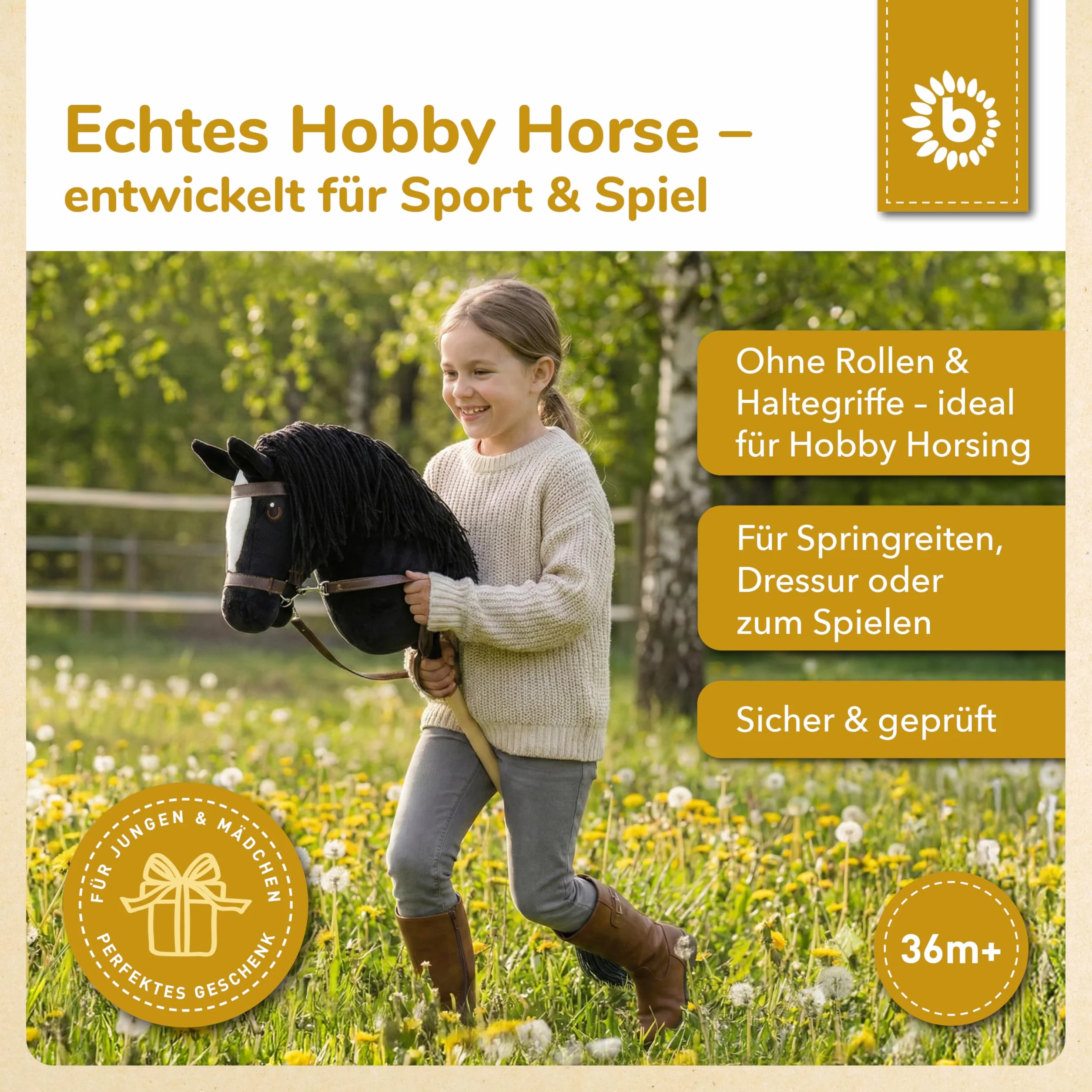 Bieco Hobby Horse konik na kijku, rap, rozmiar S, z wyciągami, zdejmowany kij i ogon, do jazdy konnej, ujeżdżenia i gier, hobby