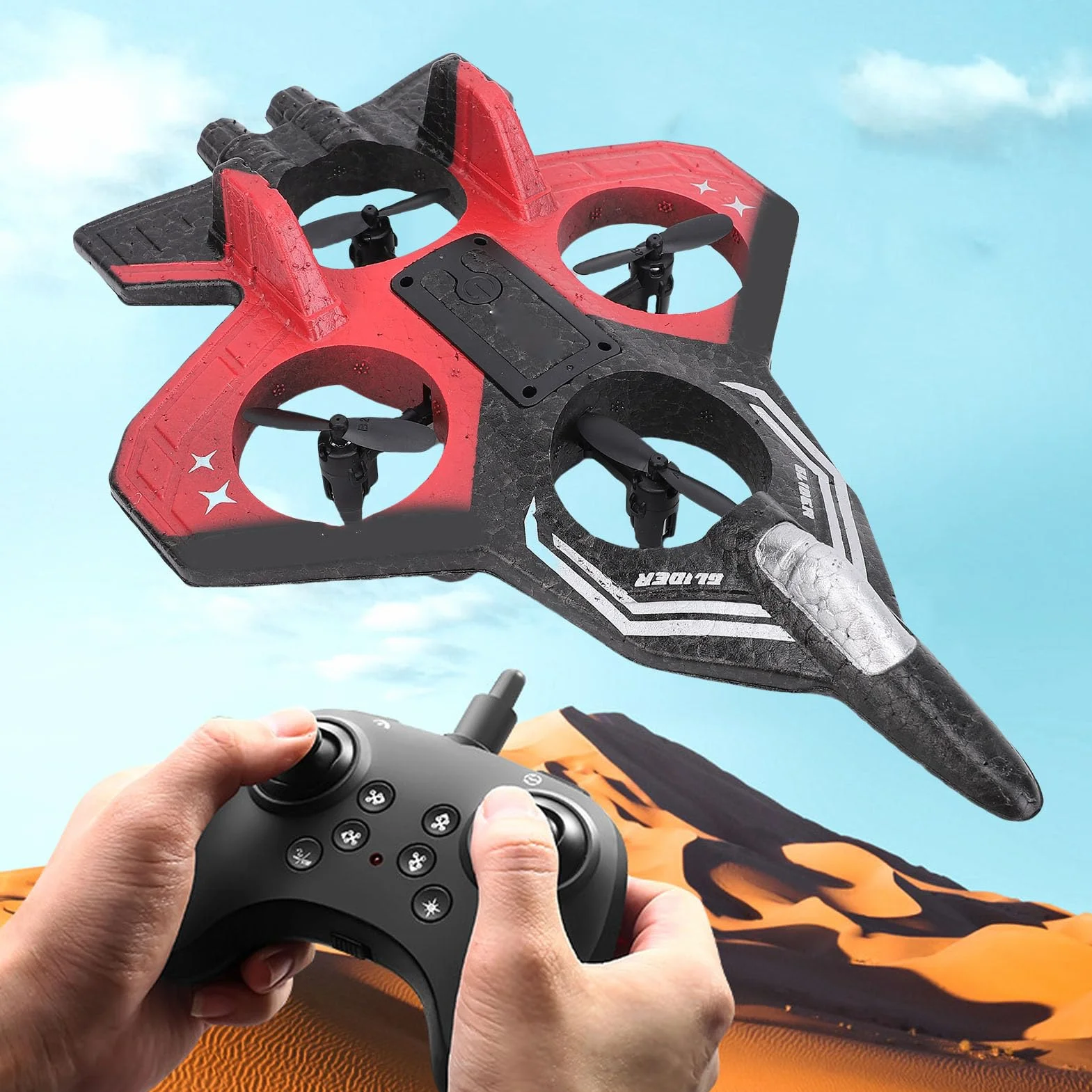 RC Slider, 2,4 GHz Zdalne Sterowanie Airpalne, 4 Ciągu Silnika | 3 Prędkości | 360 ° Kasketowe Samolotowe Samolotowe Zabawki światłami (Pojedyncza bateria)