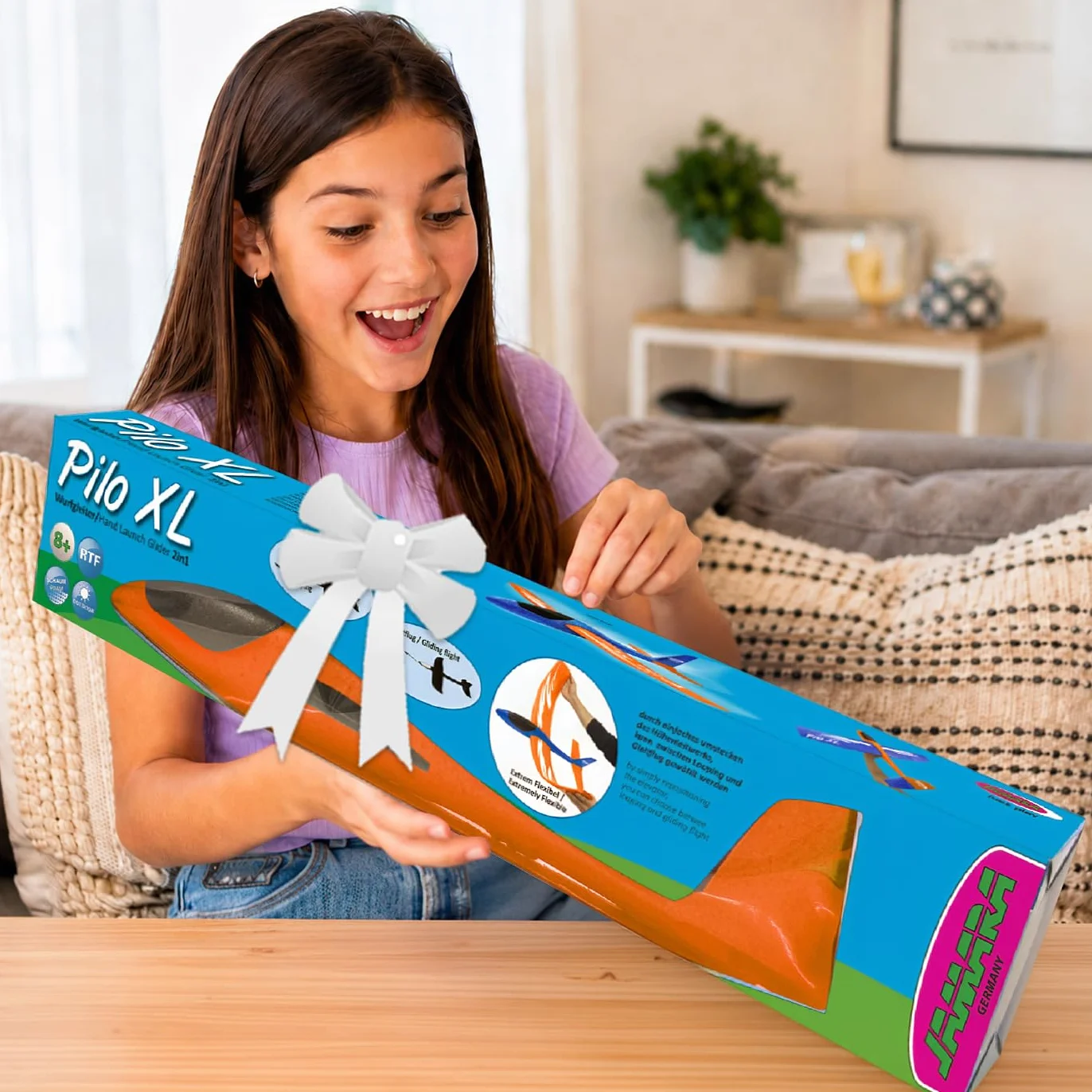 JAMARA 460485 – ślizgacze piankowe 2 w 1 – Pilo XL – super lekkie (160 g), prawie niezniszczalne, przestawiana wysokość do pętli lub poślizgu, rozpiętość skrzydeł 86 cm