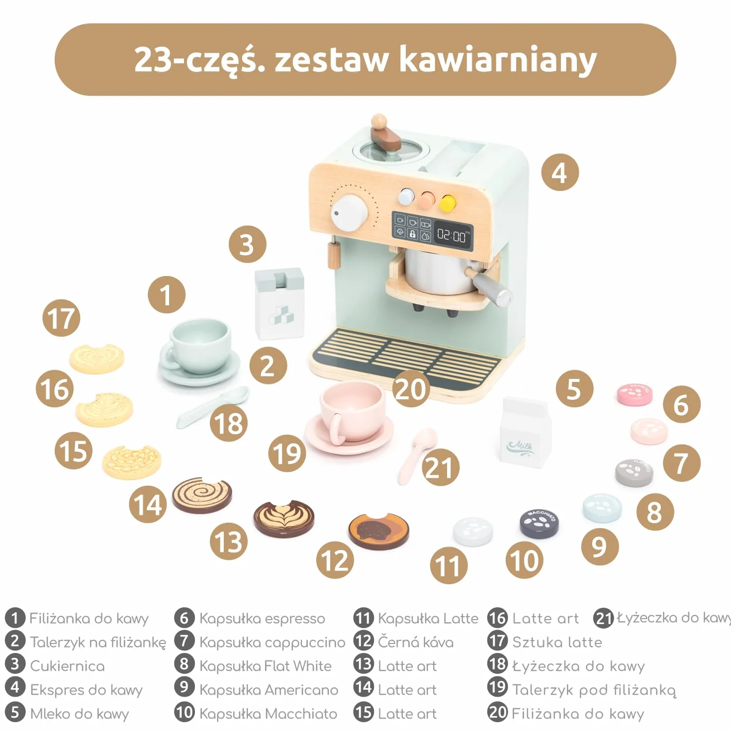 UMU Drewniany ekspres do kawy dla dzieci, akcesoria kuchenne do zabawy dla małych dzieci, zestaw do odgrywania ról, spersonalizowana drewniana zabawka dla dzieci od 3 lat