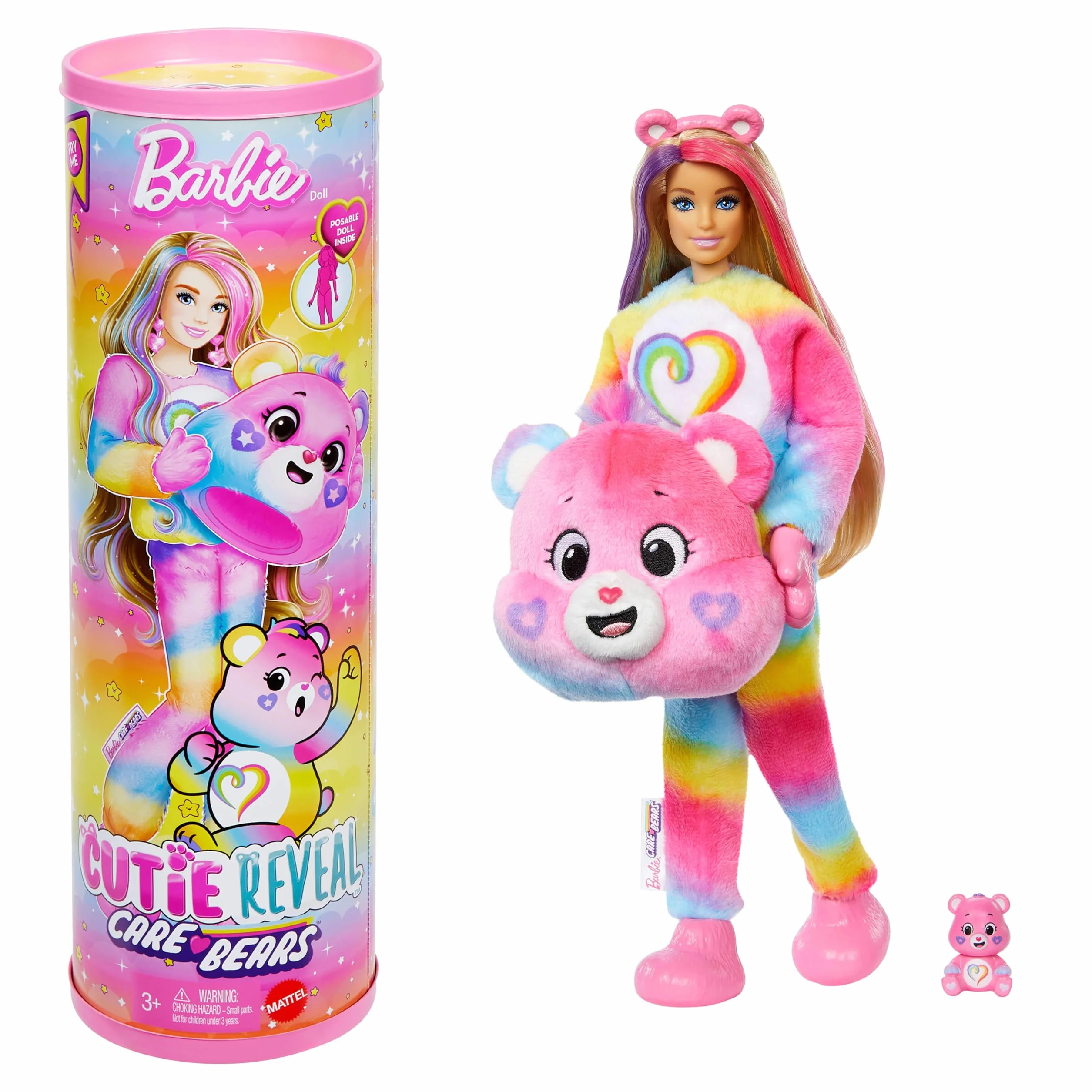 Barbie Cutie Reveal Lalka i akcesoria Troskliwe Misie Seria 2 Zestaw z lalką w kostiumie Misi Bliskie Serce i z 10 niespodziankami, w tym zmianą koloru i minimisiem, zabawka 3+, JFV60