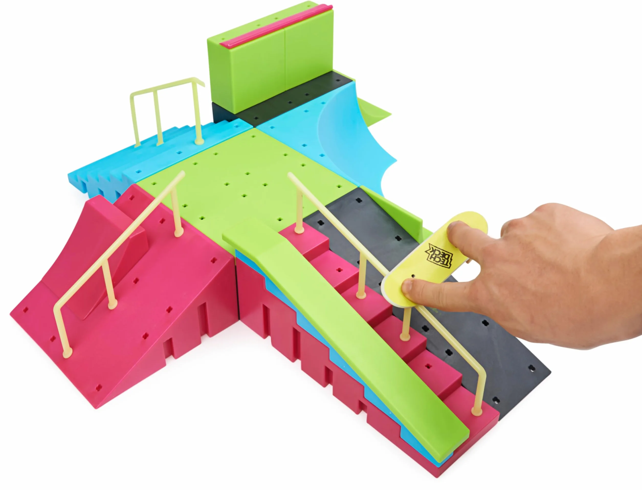 Tech Deck, Neon Mega Park X-Connect Creator, Glow-In-The-Dark zestaw ramp z dwoma palcami, zabawka dla dzieci w wieku 6 lat i więcej