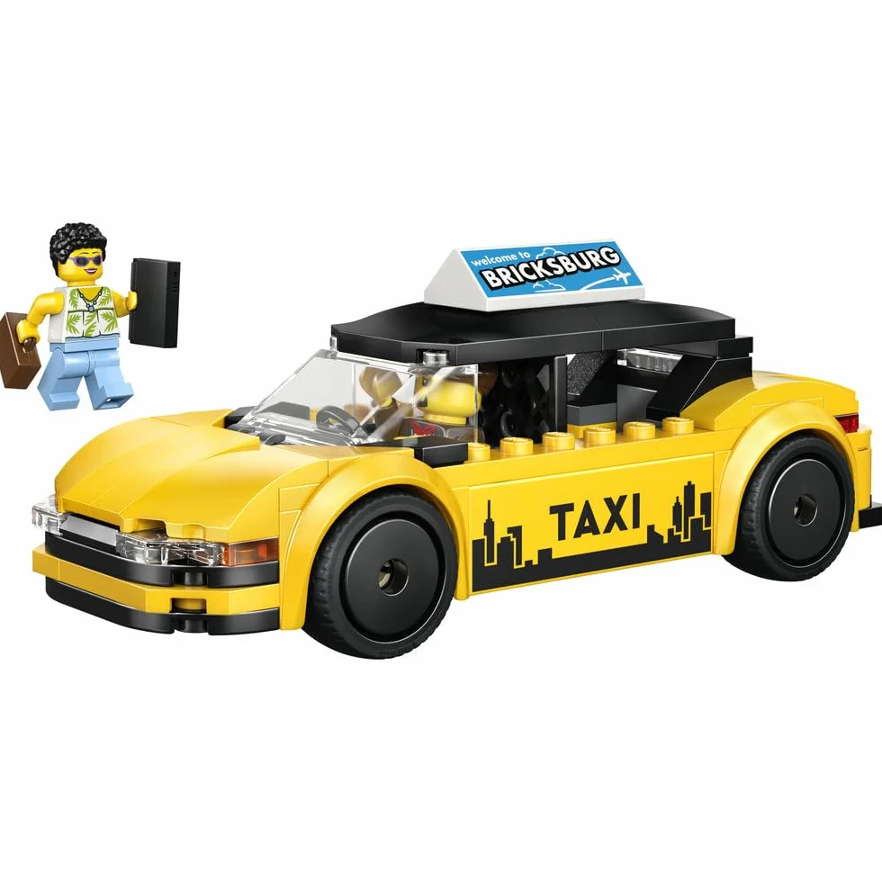 LEGO City Żółta taksówka, samochód do zbudowania i dwie minifigurki, zabawka dla dziecka, pomysł na prezent dla 5-latka, na urodziny dla chłopca i upominek dla dziewczynki, ozdoba na biurko 60487