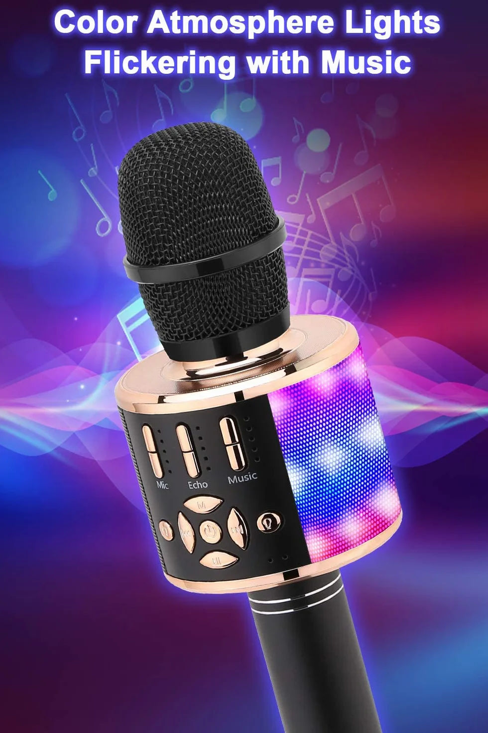Mikrofon dla dzieci bezprzewodowy, magiczny dźwięk karaoke, bezprzewodowy mikrofon 4 w 1, maszyna do karaoke Bluetooth, maszyna do karaoke dla dorosłych, na imprezę, na zewnątrz, w podróż, czarny