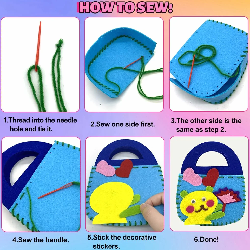 AffeGifts DIY zestaw do szycia filcowego dla dzieci, 4 sztuki torby edukacyjne