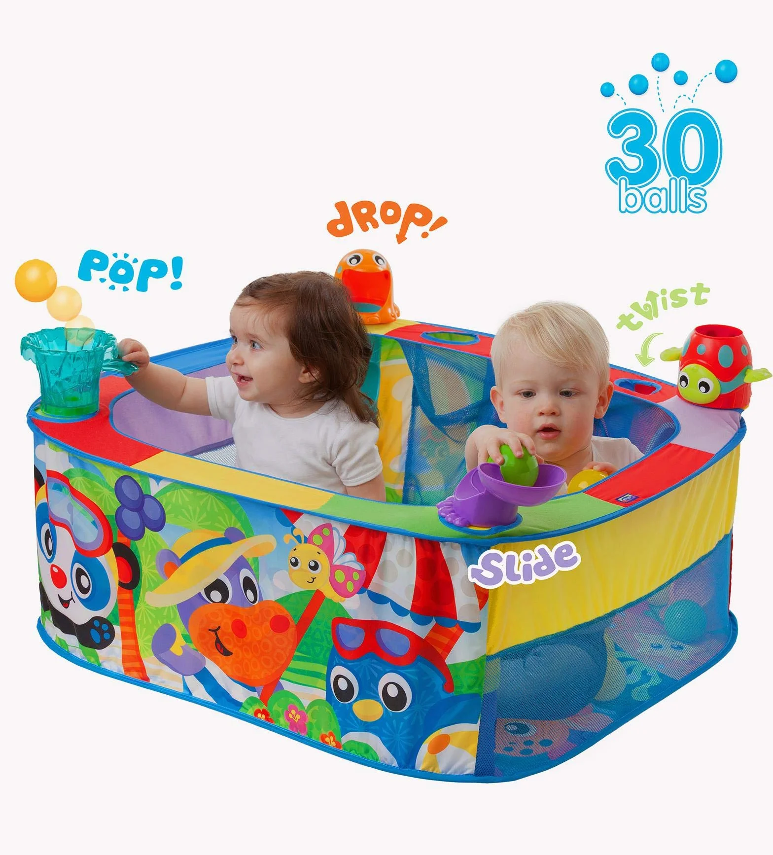 Playgro Pop Up Baby Ball Pit, 6 miesięcy i więcej, siłownia do aktywności pop and drop ball, wielokolorowa, 40175