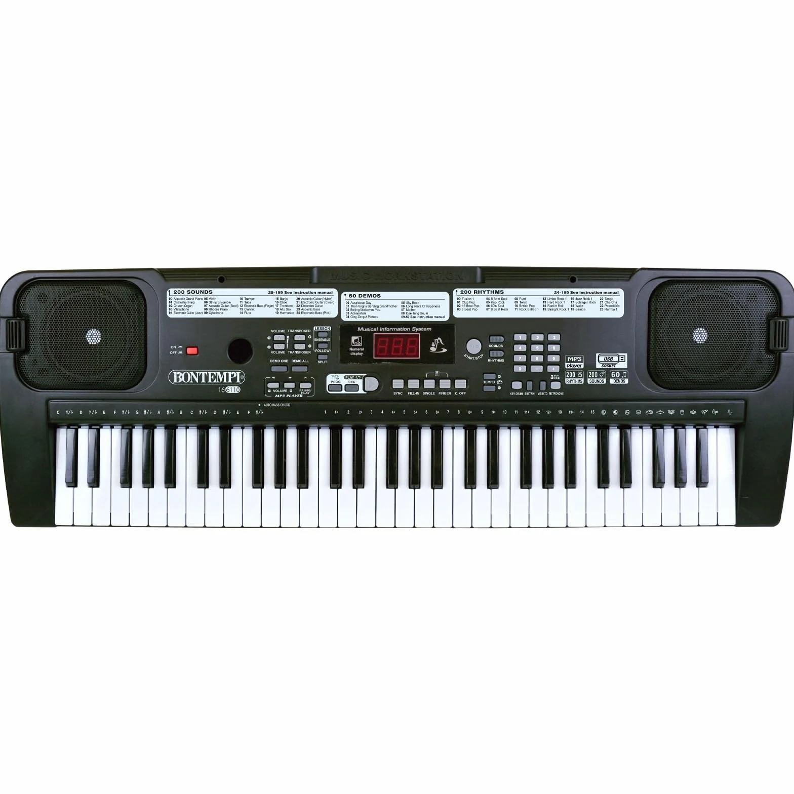 Bontempi 16 6110 klawiatura cyfrowa 61 klawiszy midi 70 x 23 x 7 cm