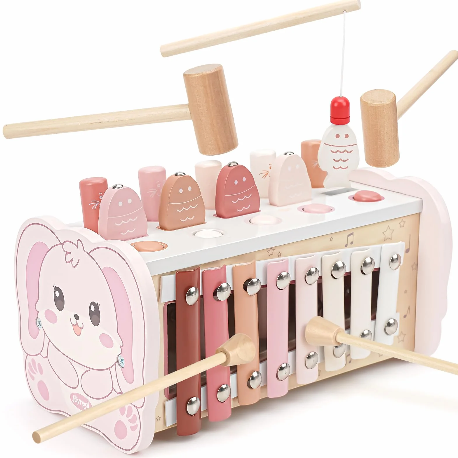 Joyreal Gry Montessori 1 rok - drewniane zabawki dla dzieci, łapacz mola, instrumenty muzyczne i ksylofon, gra interaktywna na prezent dla dziewczynki, chłopca, 1 2 3 lata