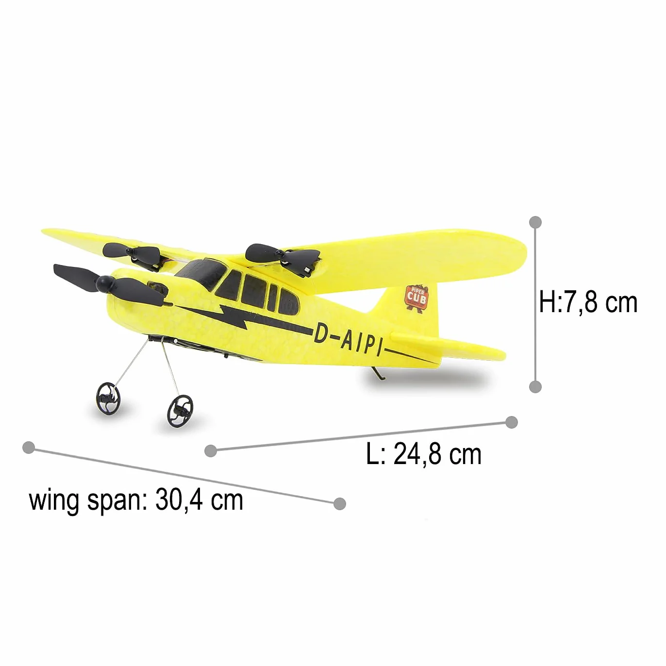 Piper J3-CUB samolot 2,4 GHz Gyro 2CH – 2,4 GHz dla wielu graczy, elastyczna mikro-pianka, nadaje się dla początkujących