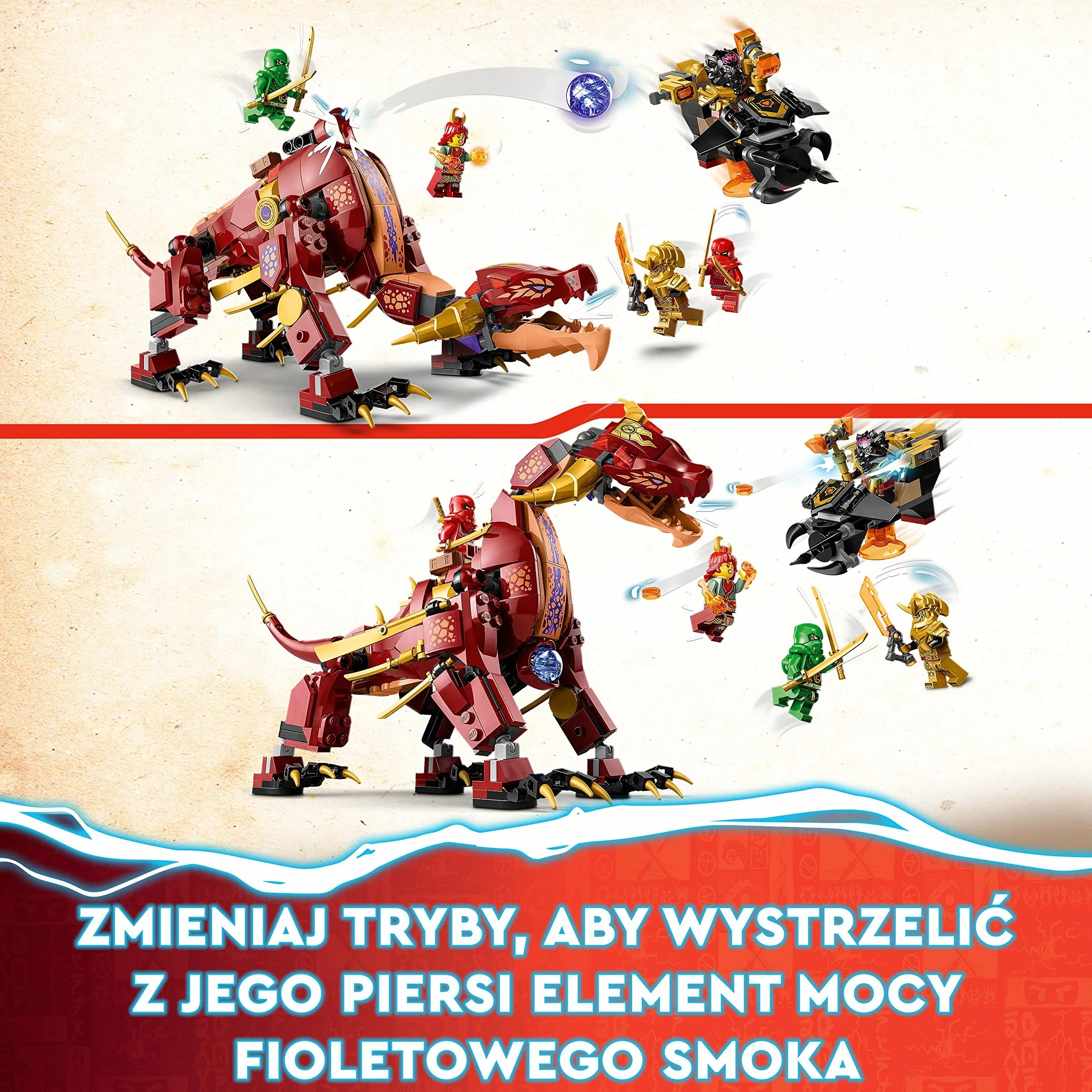 LEGO 71793 NINJAGO Lawowy smok zmieniający się w falę ognia, zestaw z serii Dragons Rising z figurką mitycznego stworzenia oraz minifigurkami Kaia i Lloyda, zabawka, prezent dla dzieci