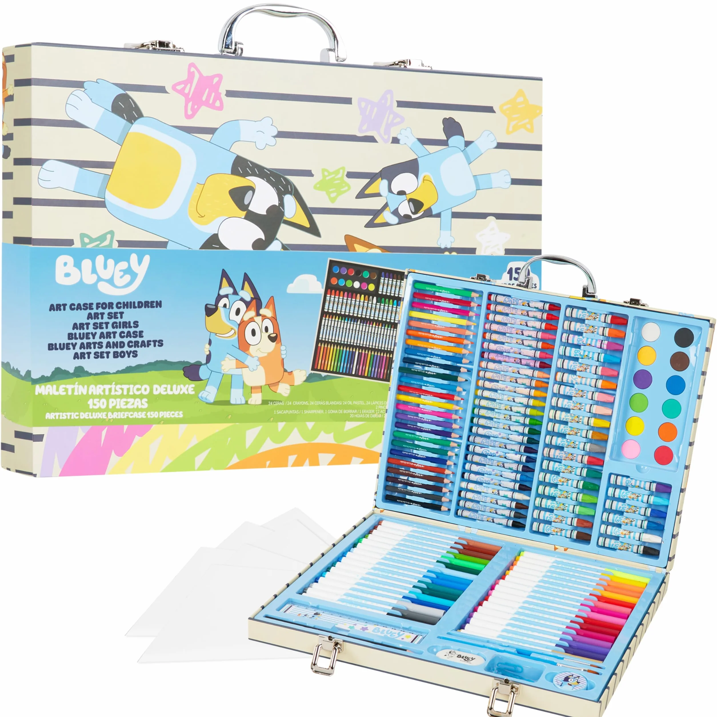 Bluey Zestaw przyborów artystycznych dla dzieci, kredki, markery w etui podróżnym