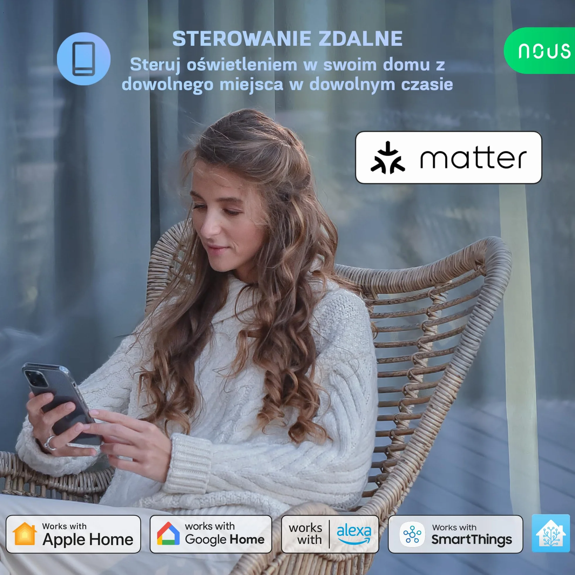 NOUS Inteligentna żarówka LED E27 RGB, Wi-Fi Alexa, inteligentna żarówka z pilotem zdalnego sterowania, zmiana kolorów, żarówka RGB, tylko 2,4 GHz WiFi