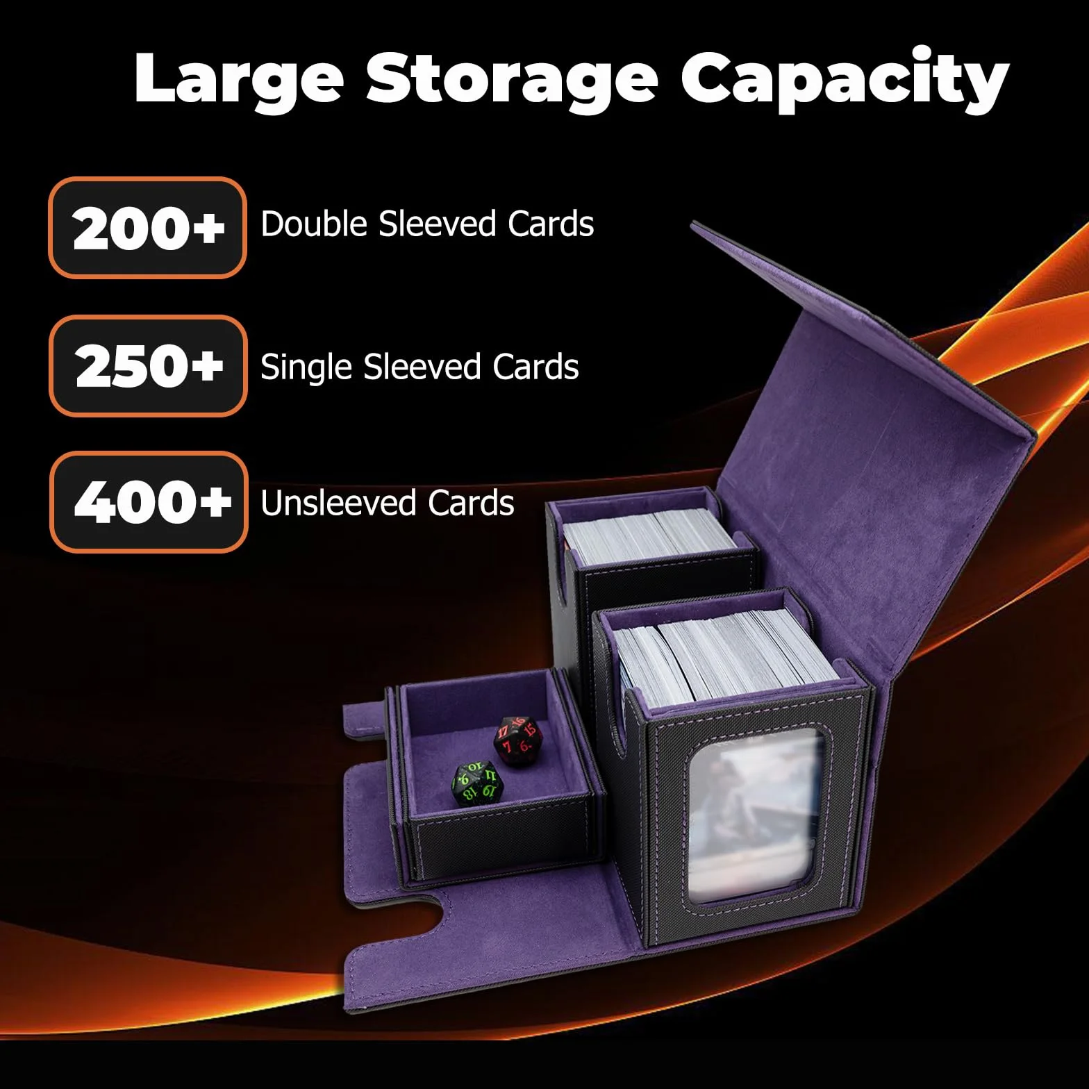 MTG Commander Deck Box miejsce na 200+ kart, 3 w 1, mocny magnetyczny organizer na karty Magic Commander TCG CCG, 4 ścianki działowe (liliowy)