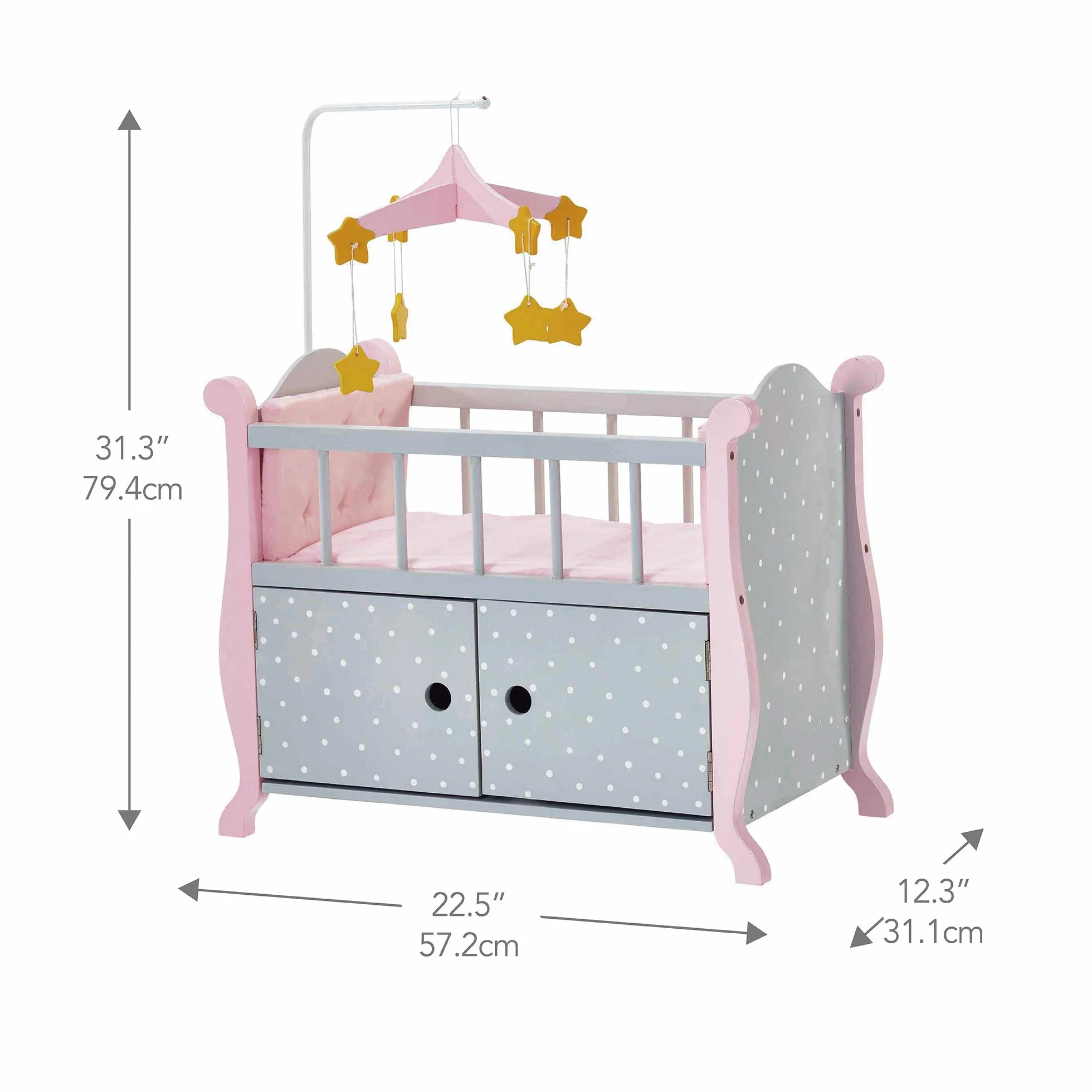 Olivia's Little World Szare ?ó?eczko i Schowek dla Lalek 45 cm Drewniane Meble do Zabawy TD-0206AG