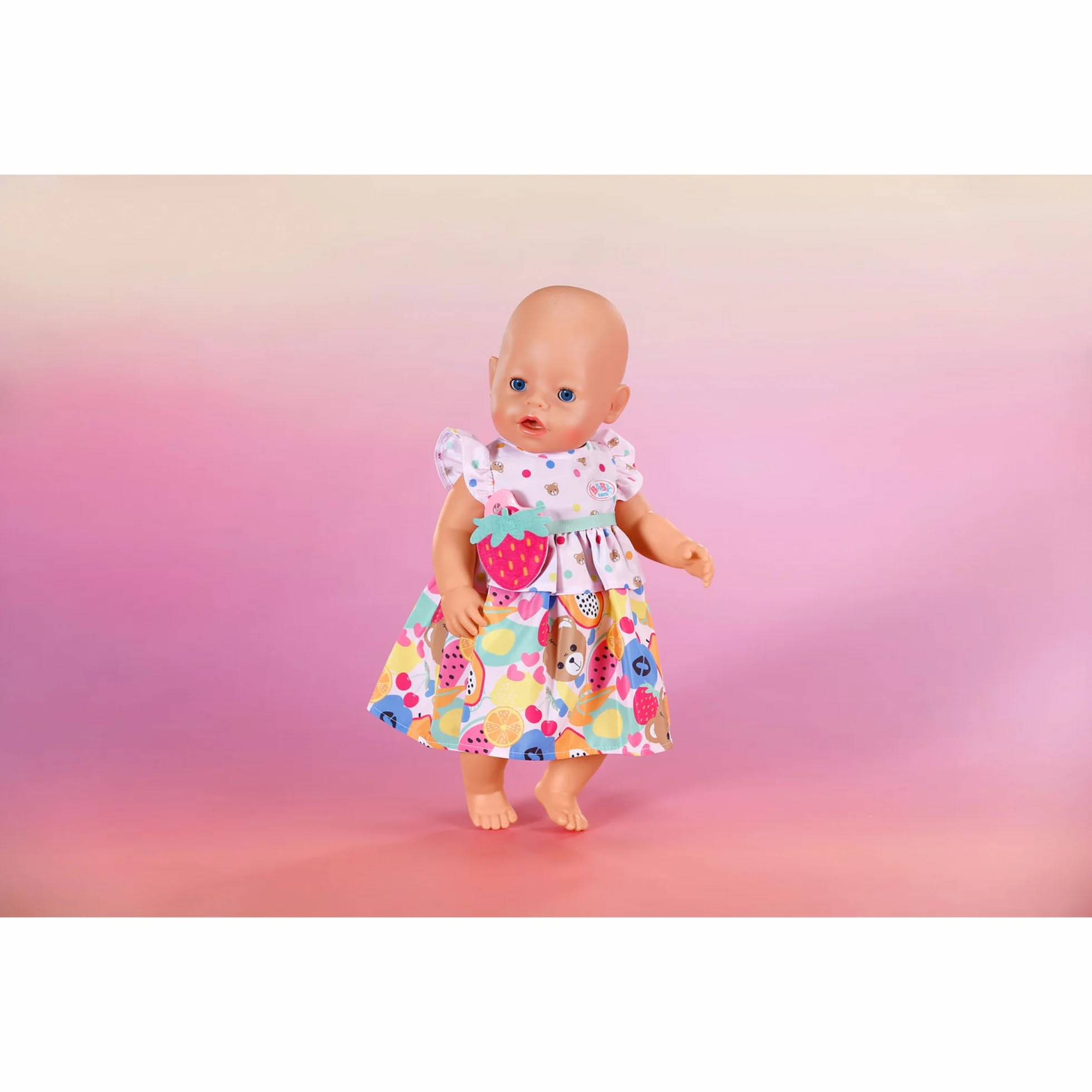 BABY born Sukienka owocowa, uroczy strój z paskiem z klamrą truskawkową dla lalek 43 cm, 838303 Zapf Creation