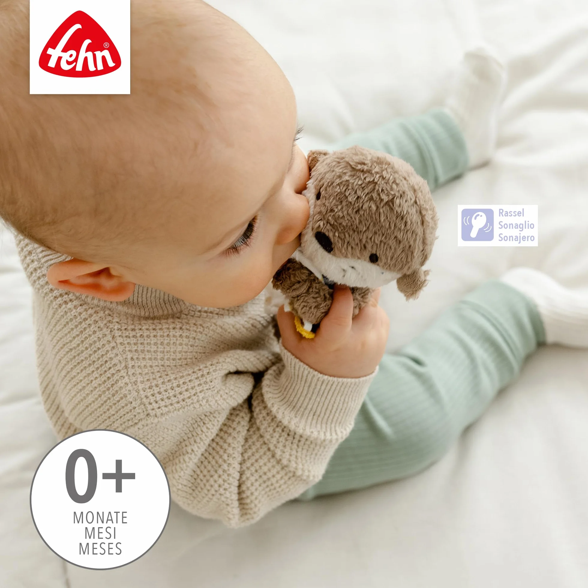 Fehn Stabgreifling Otter – Kuscheltier-Greifling zum Rasseln, Quietschen, Fühlen, Spielen – ein treuer Begleiter für Babys und Kleinkinder ab 0+ Monaten