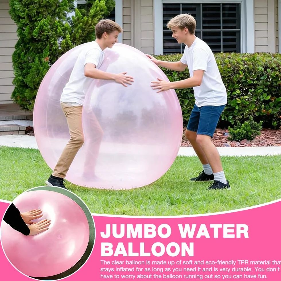 ogromna dmuchana bańka, 120 cm, duża piłka do zderzaka, TPR, gigantyczny balon nadmuchiwany, przezroczysty olbrzymi balon na plażę, do ogrodu, na imprezy na świeżym powietrzu (różowy)