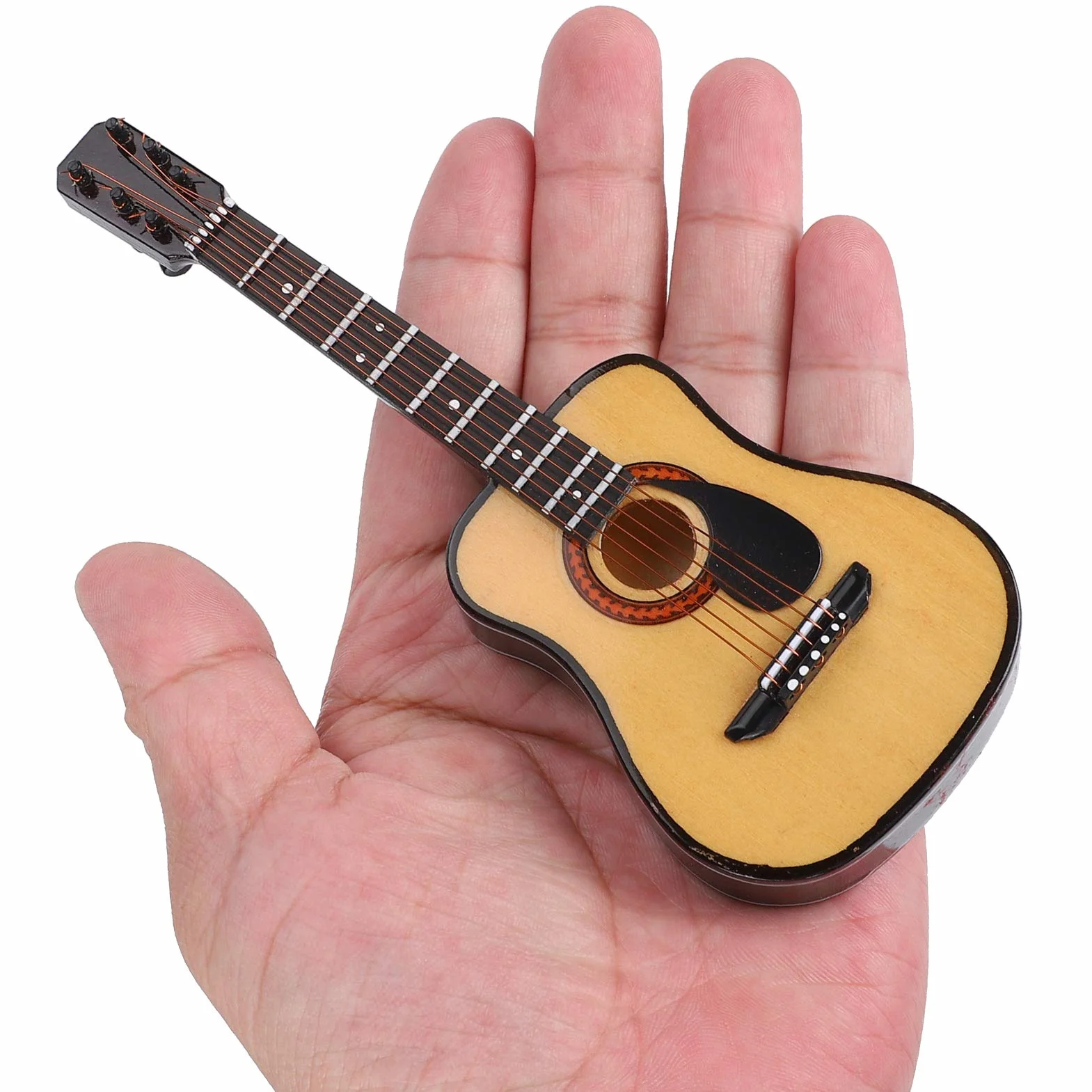 drewniana gitara miniatura, muzyczna ozdoba czarna 15 cm for domku dla lalek