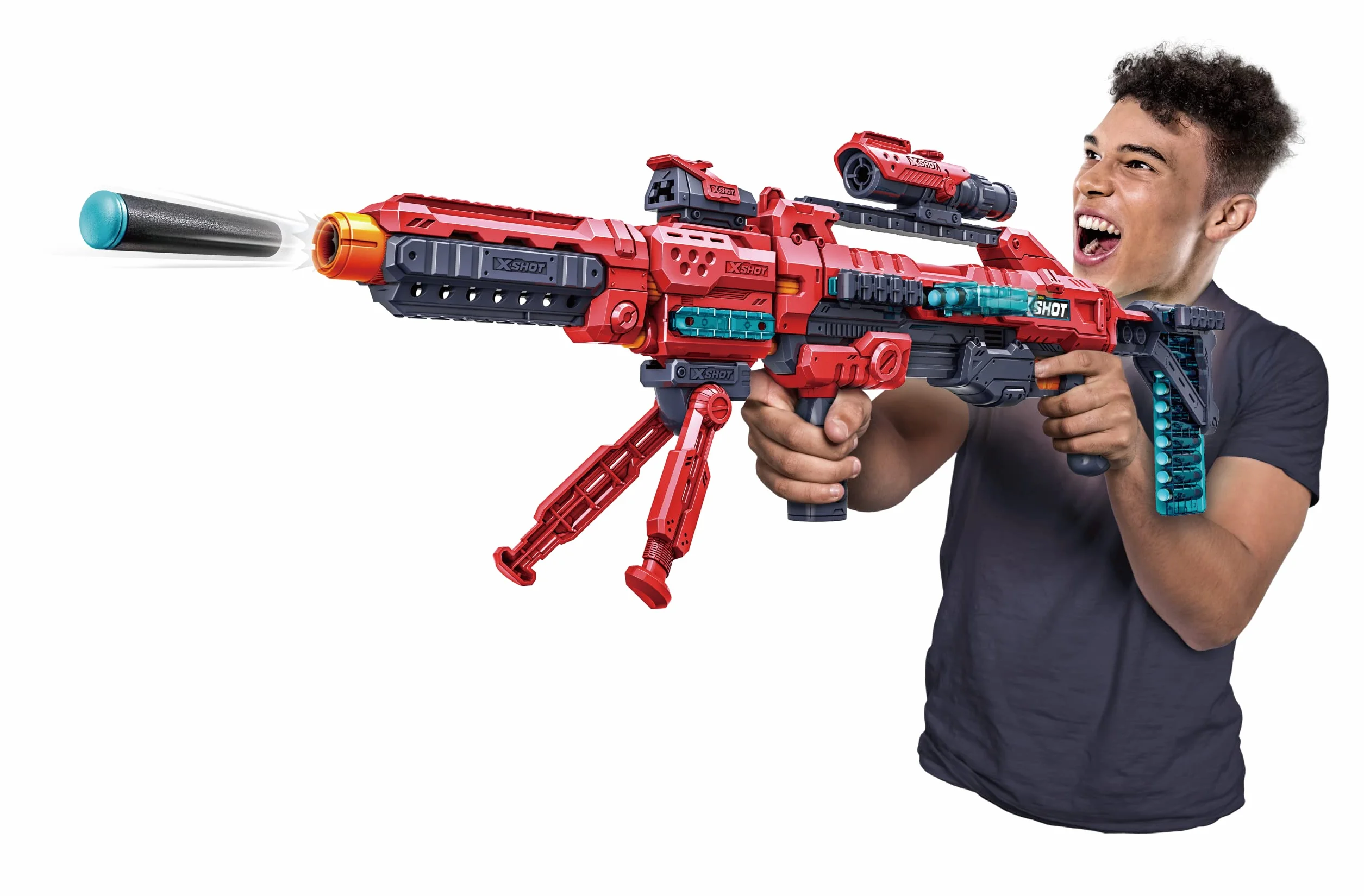 XSHOT Excel Regenerator, Red Foam Dart Blaster ponad 1000 unikalnych kombinacji (48 rzutk), czerwona zabawka blaster